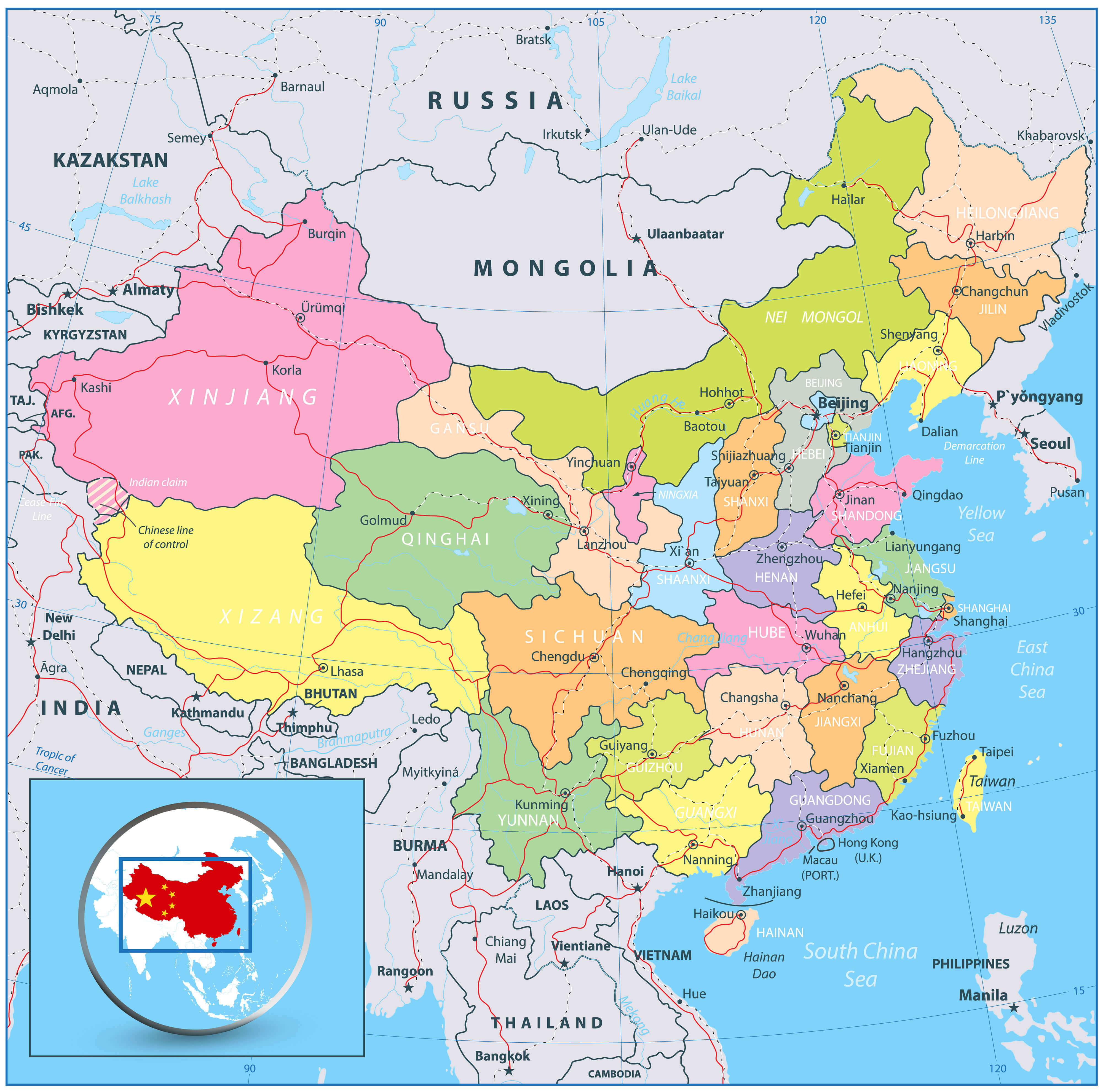 detailed political map of China