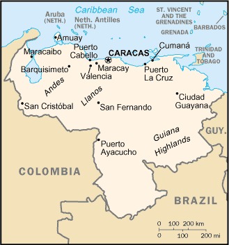 Venezuela Cities Small Scale Map