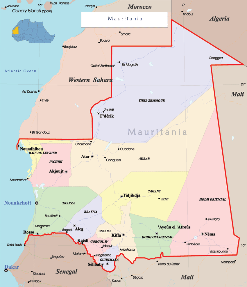 map of Mauritania