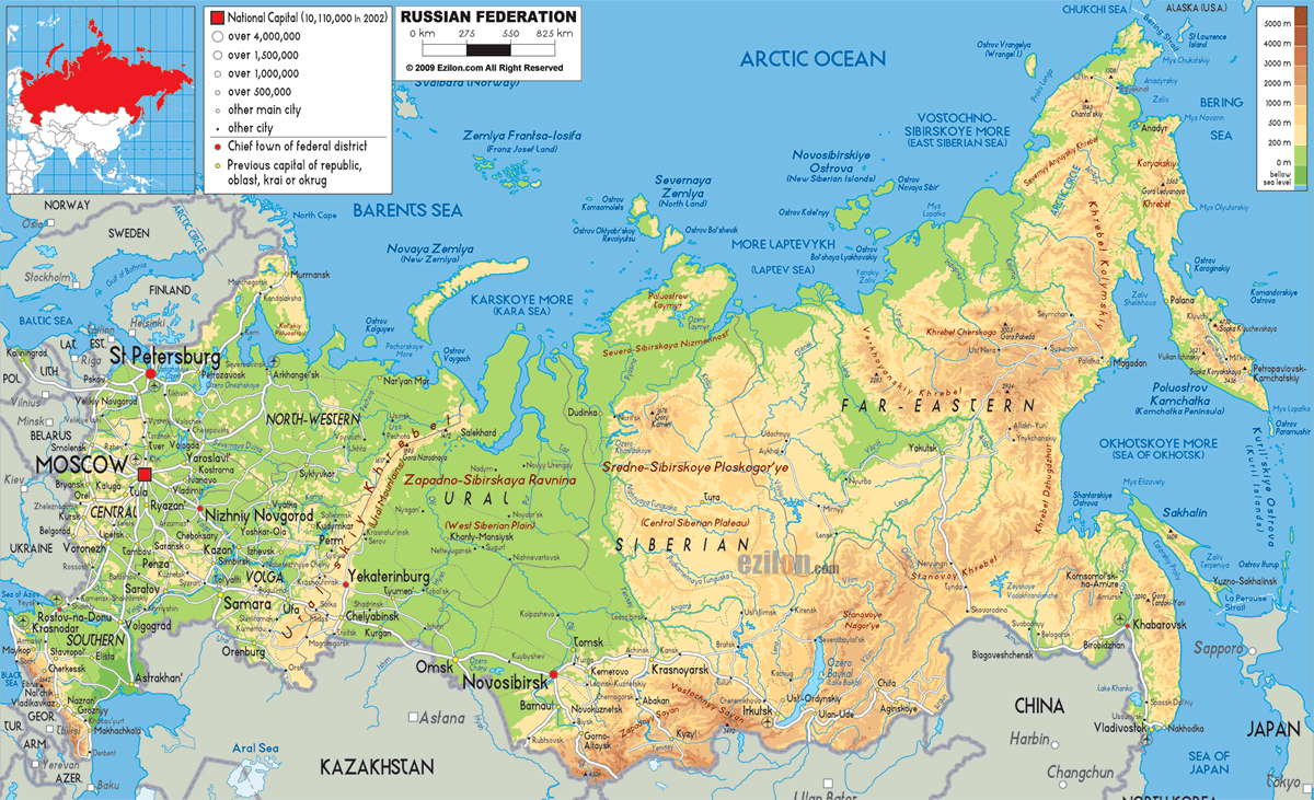Russian physical map