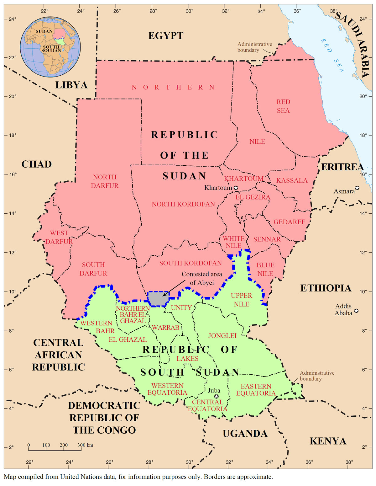 Sudan South Sudan map