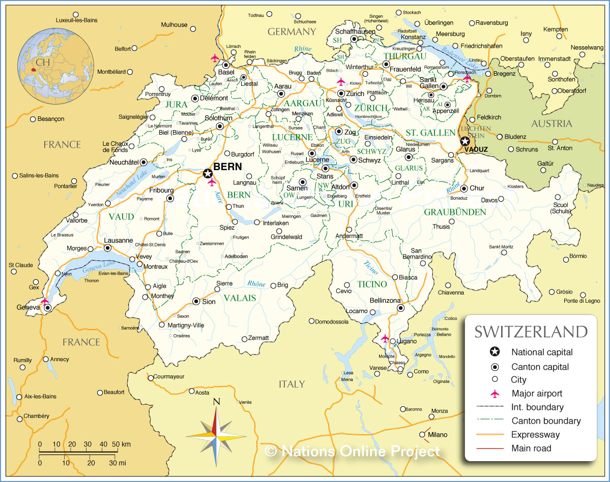 map of switzerland