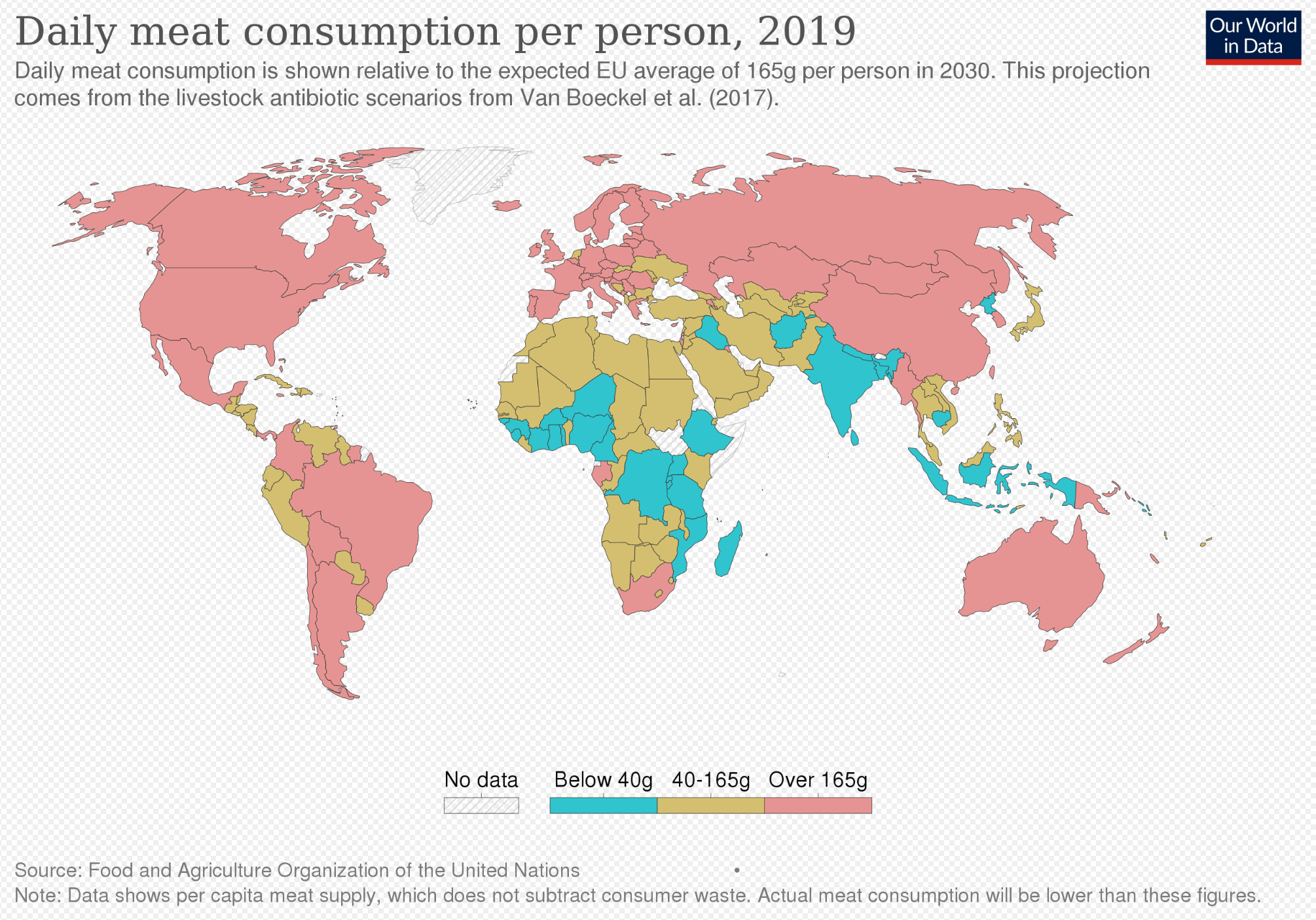 world countries daily meat consumption map per person