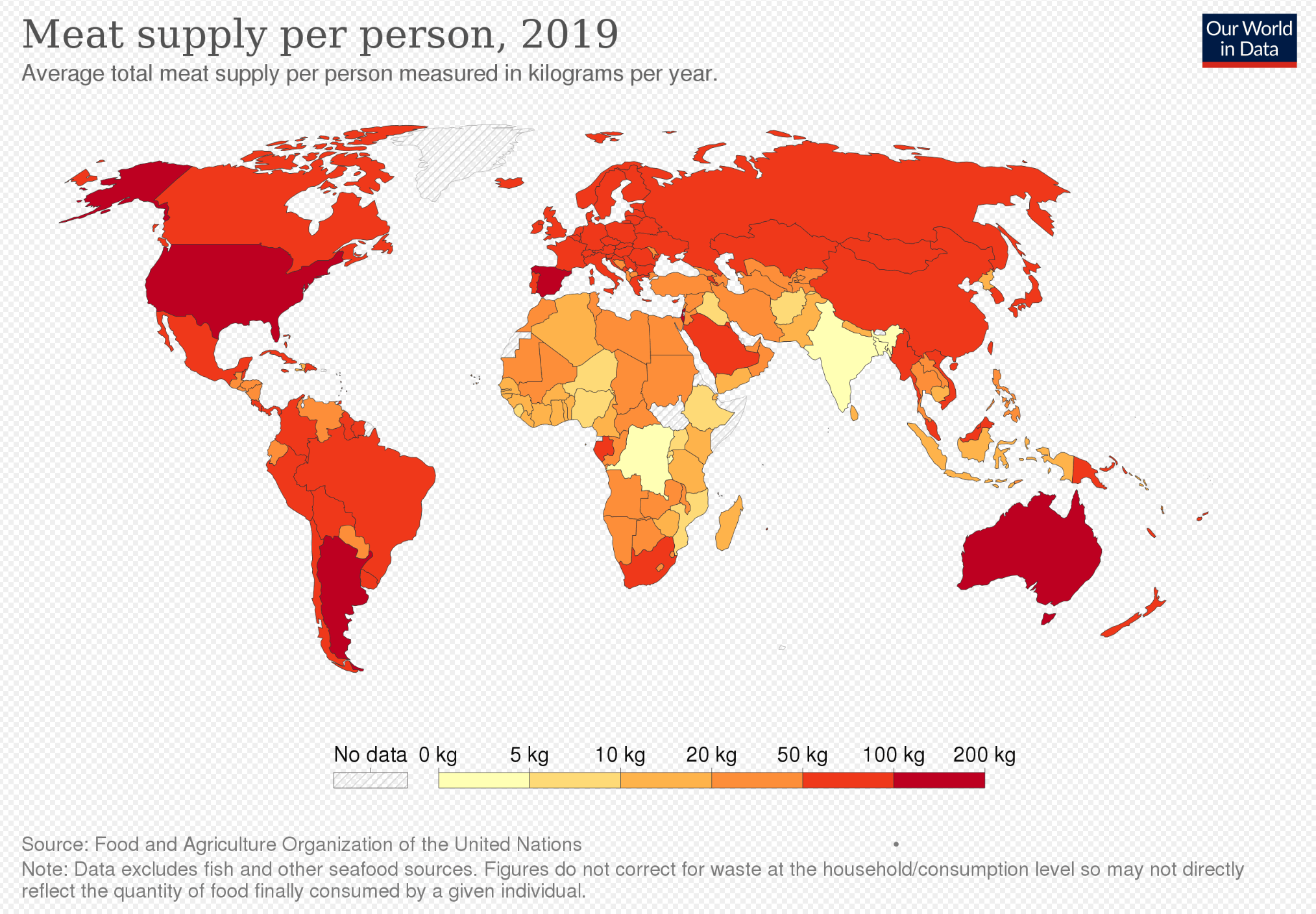 world countries meat supply map per person