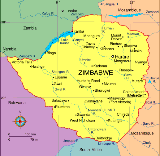 map of zimbabwe
