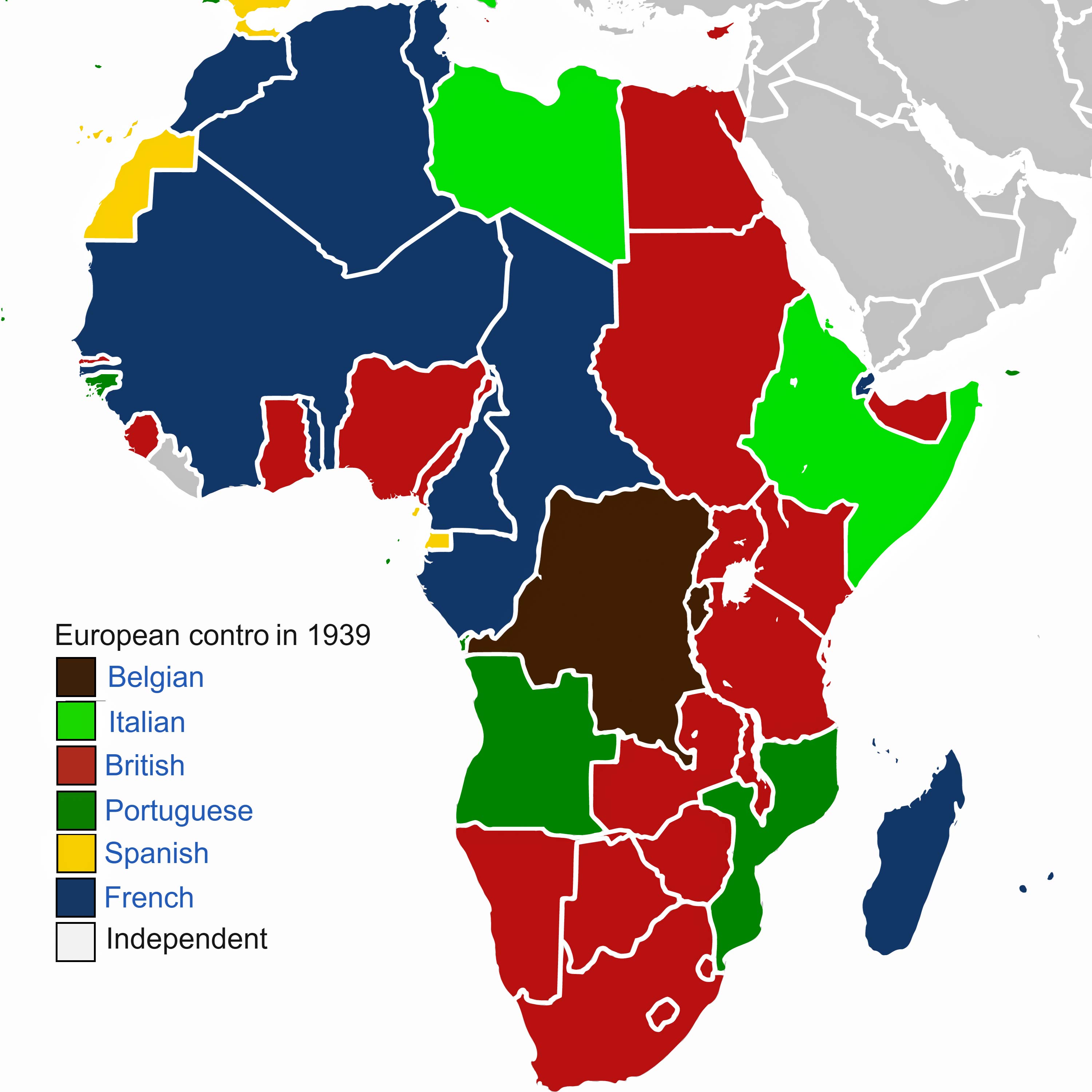 African Colonial Map 1939 (European Control)