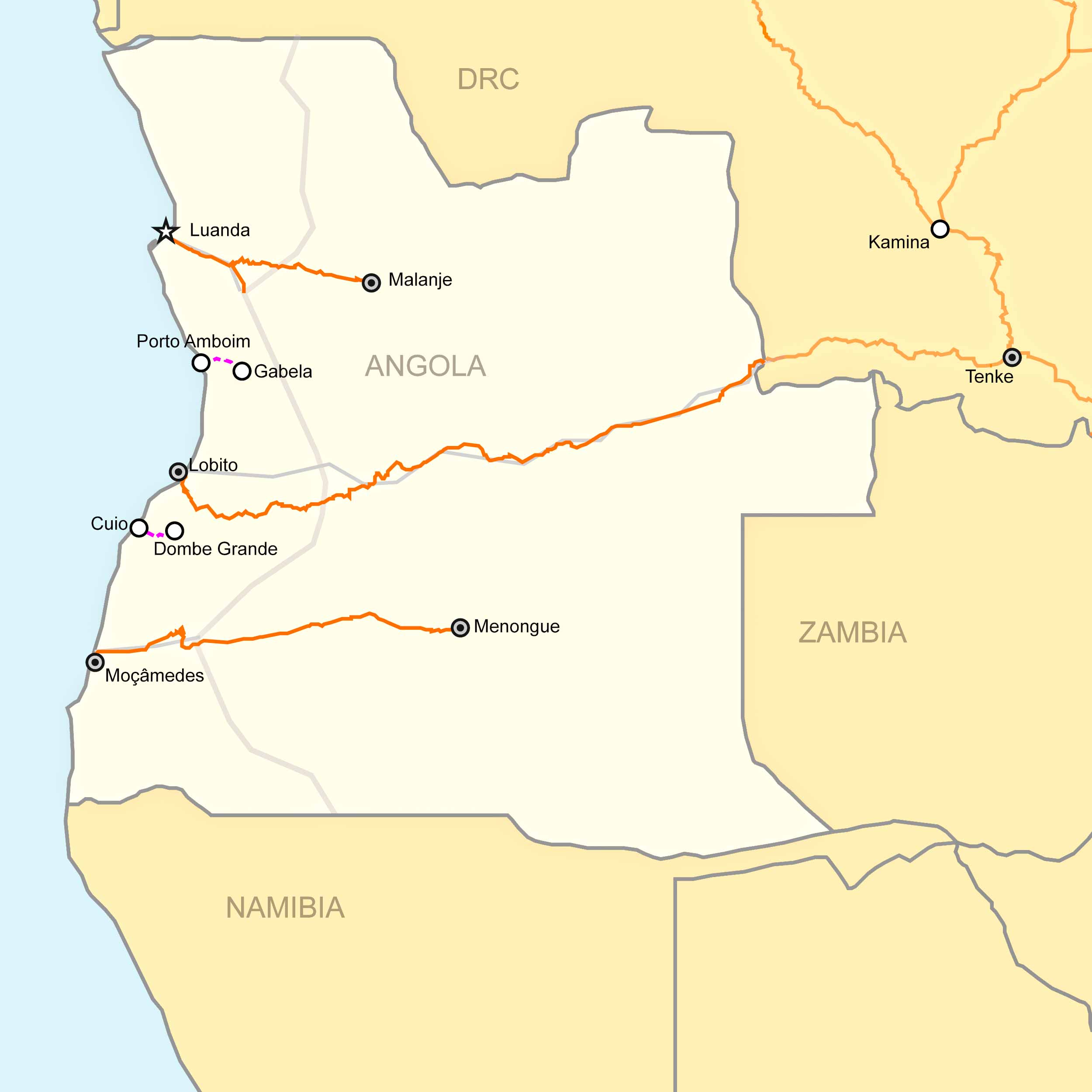 Angola Train-Railway Map