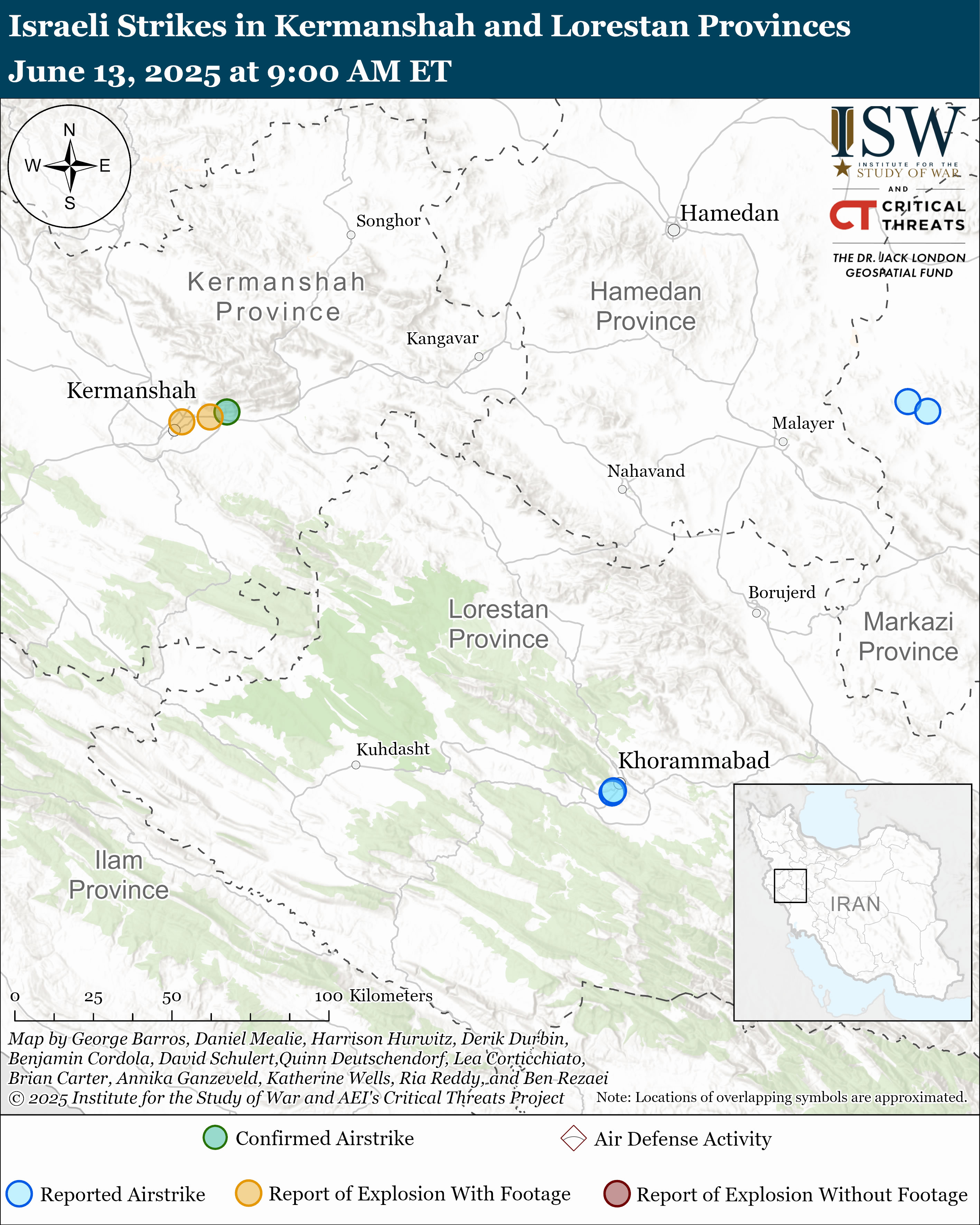 Israeli strikes map in Kermanshah