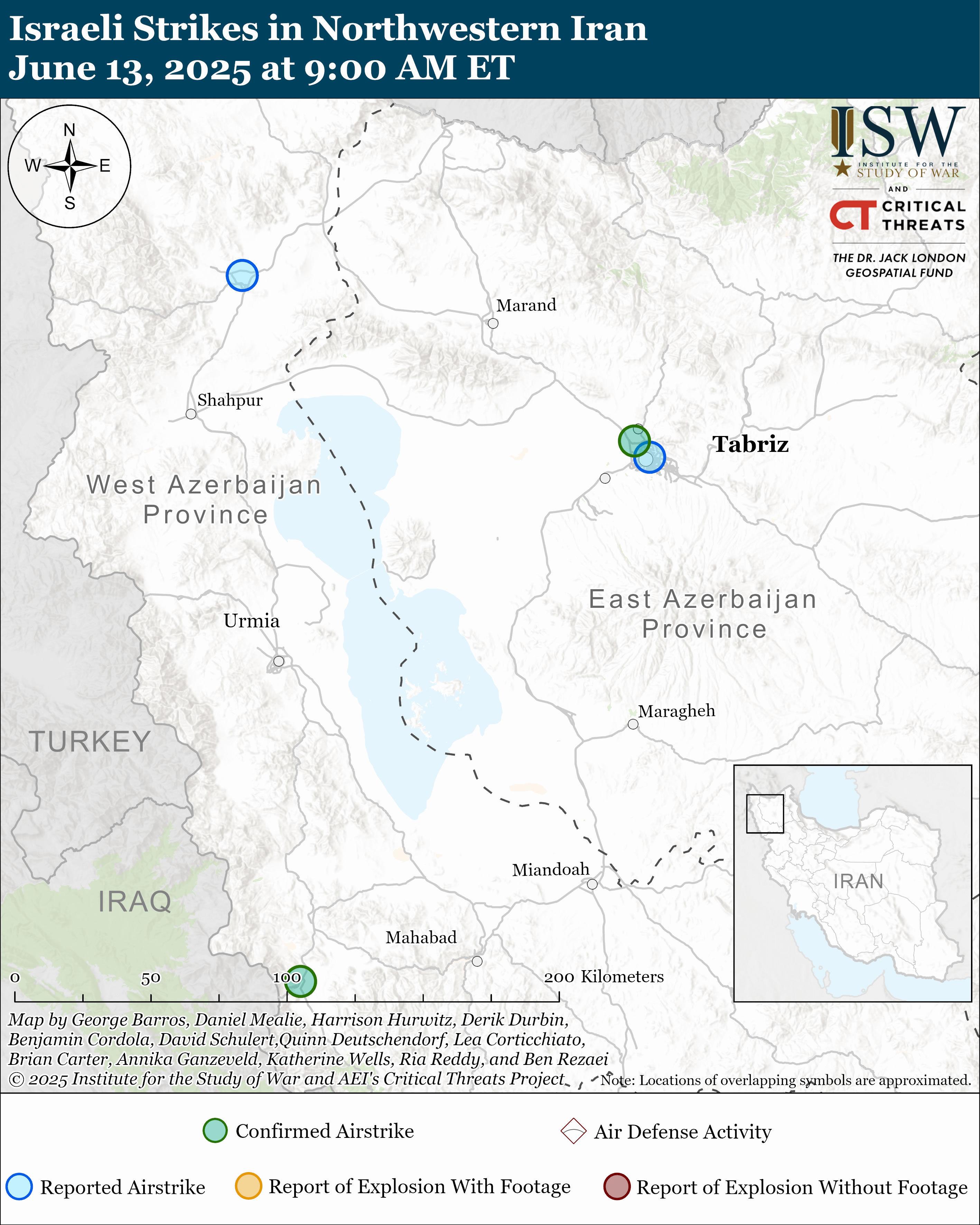 Israeli strikes map in Tabriz