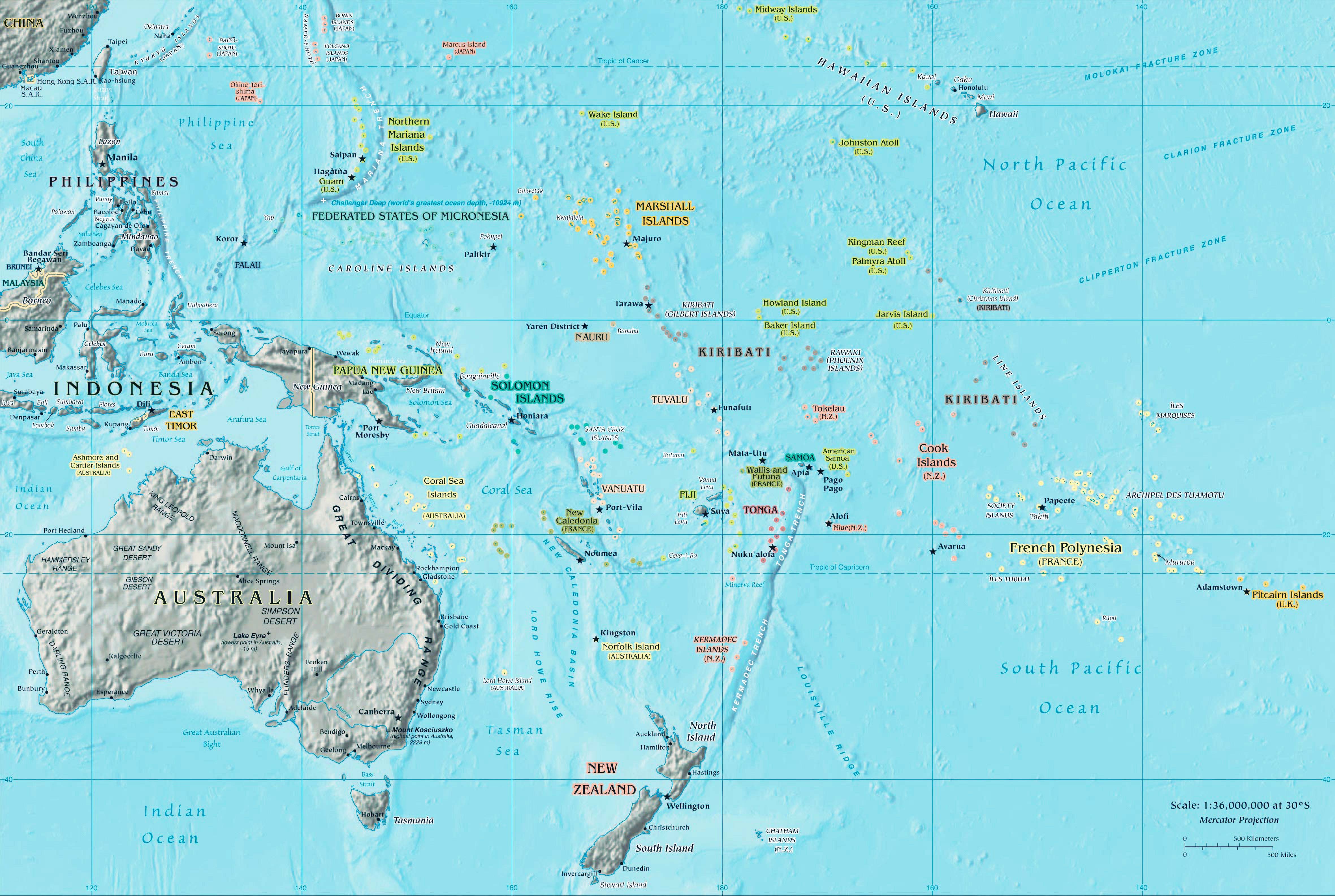 Oceania Relief Map