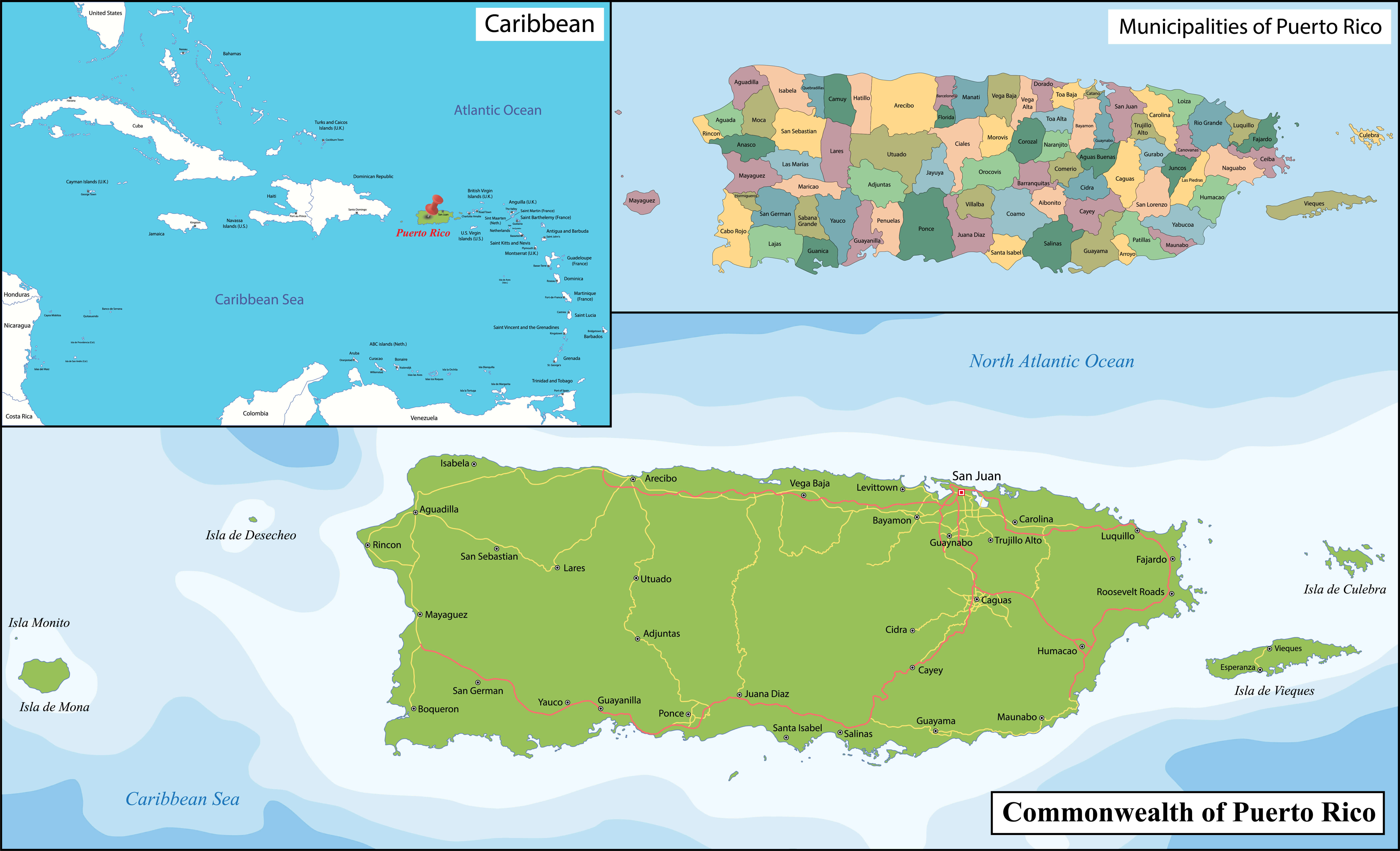 Caribbean Islands and Puerto Rico map