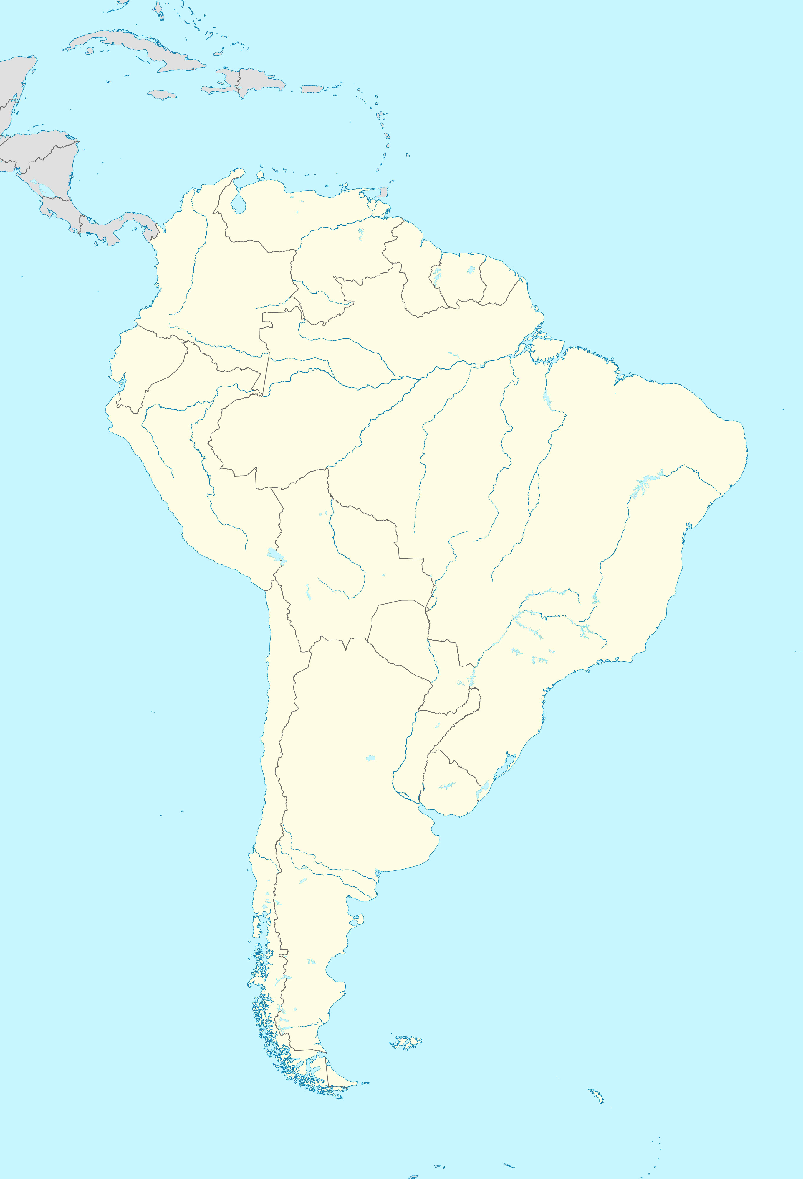 South America Rivers Blank Map