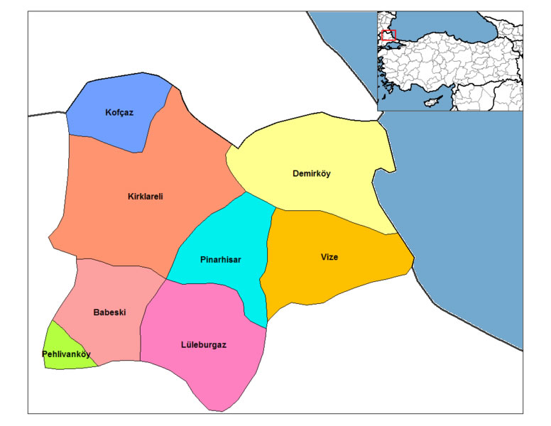 Pinarhisar Map, Kirklareli