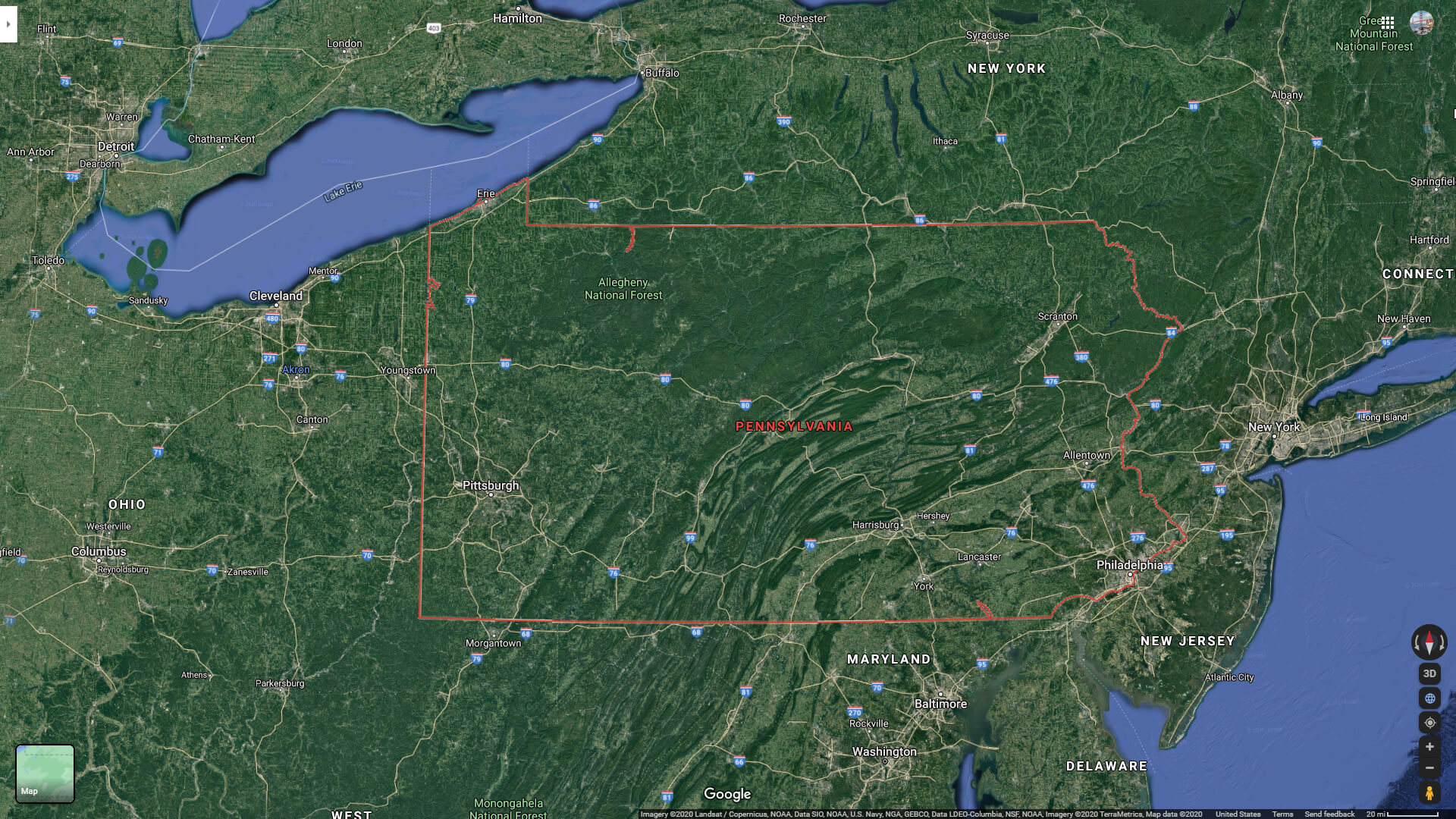 Pennsylvania satellite Map