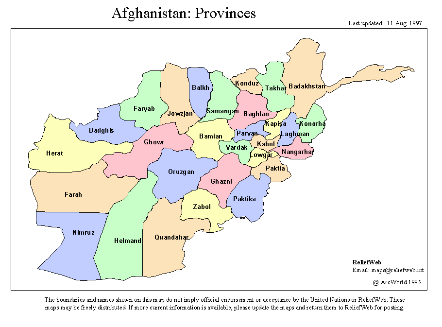 Afghanistan Map Provinces