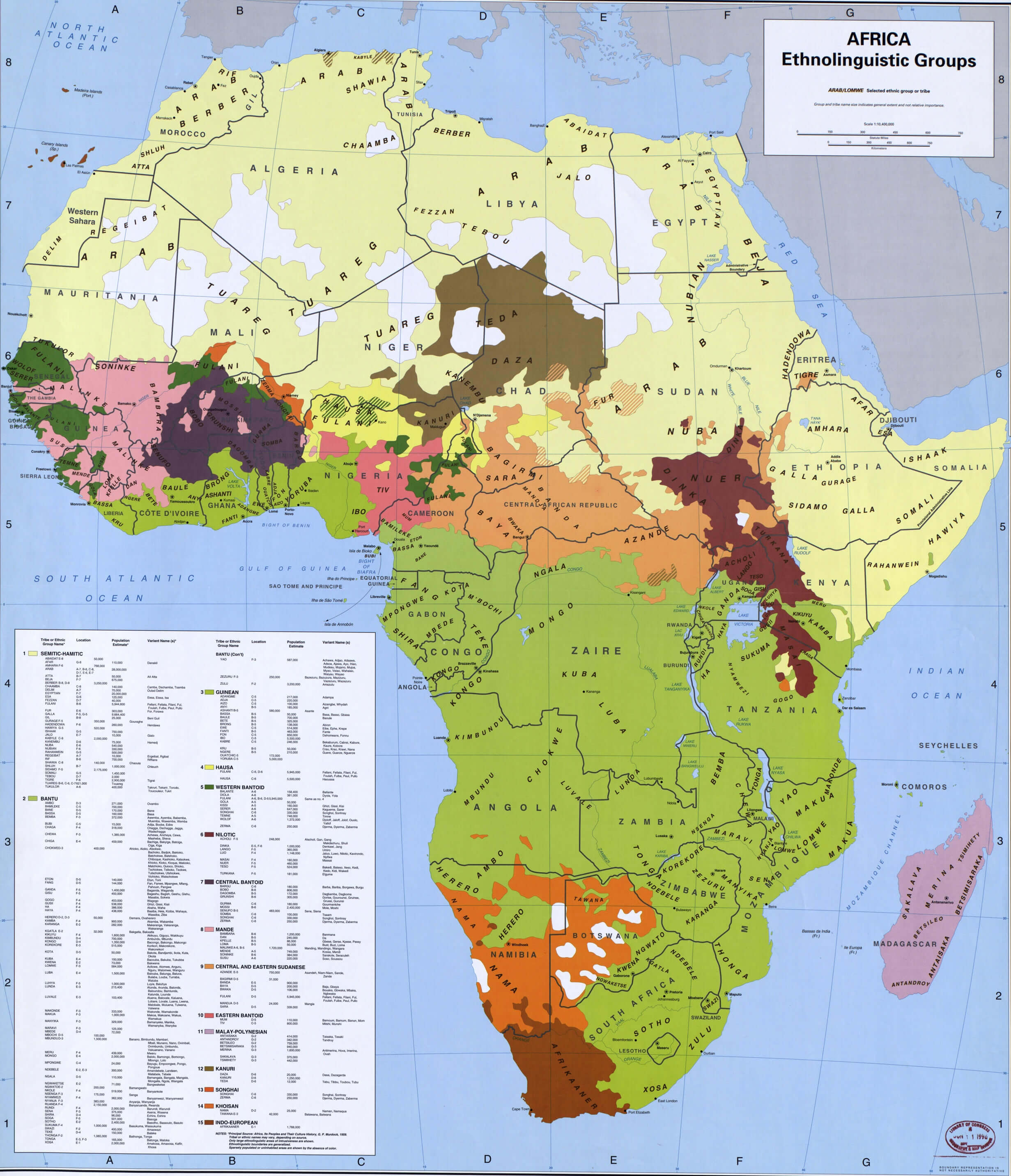 Africa ethnic groups map 1996