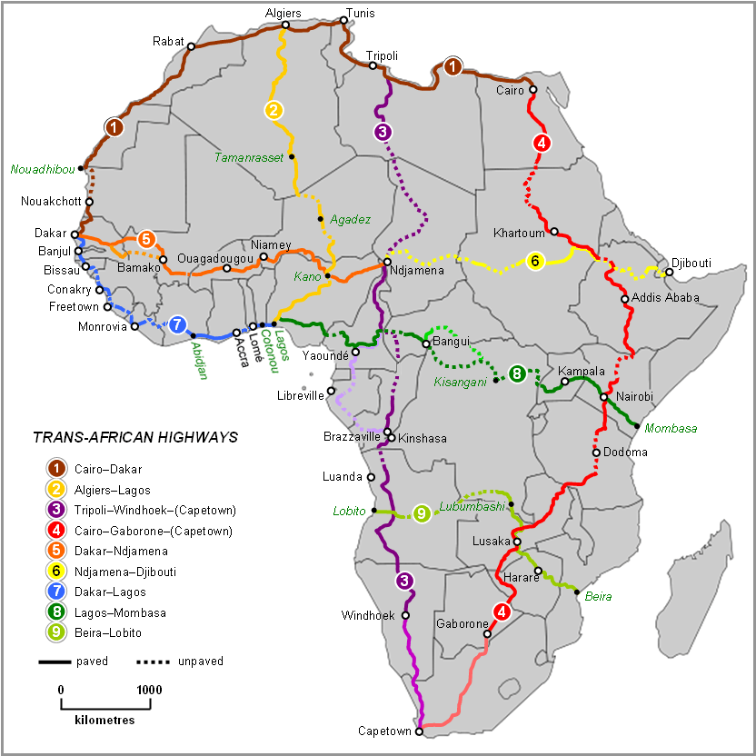 Africa main roads map