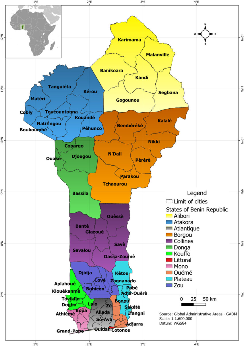 Benin cities map