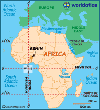 Map showing Benin in West Africa within the African continent.