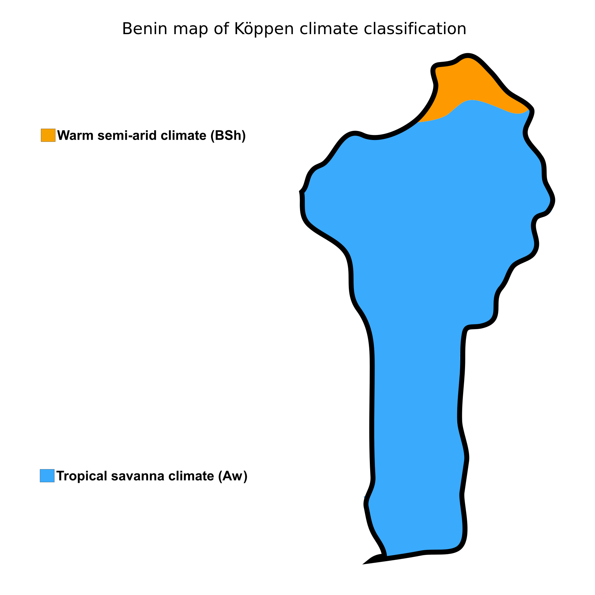 Benin map of koppen climate classification