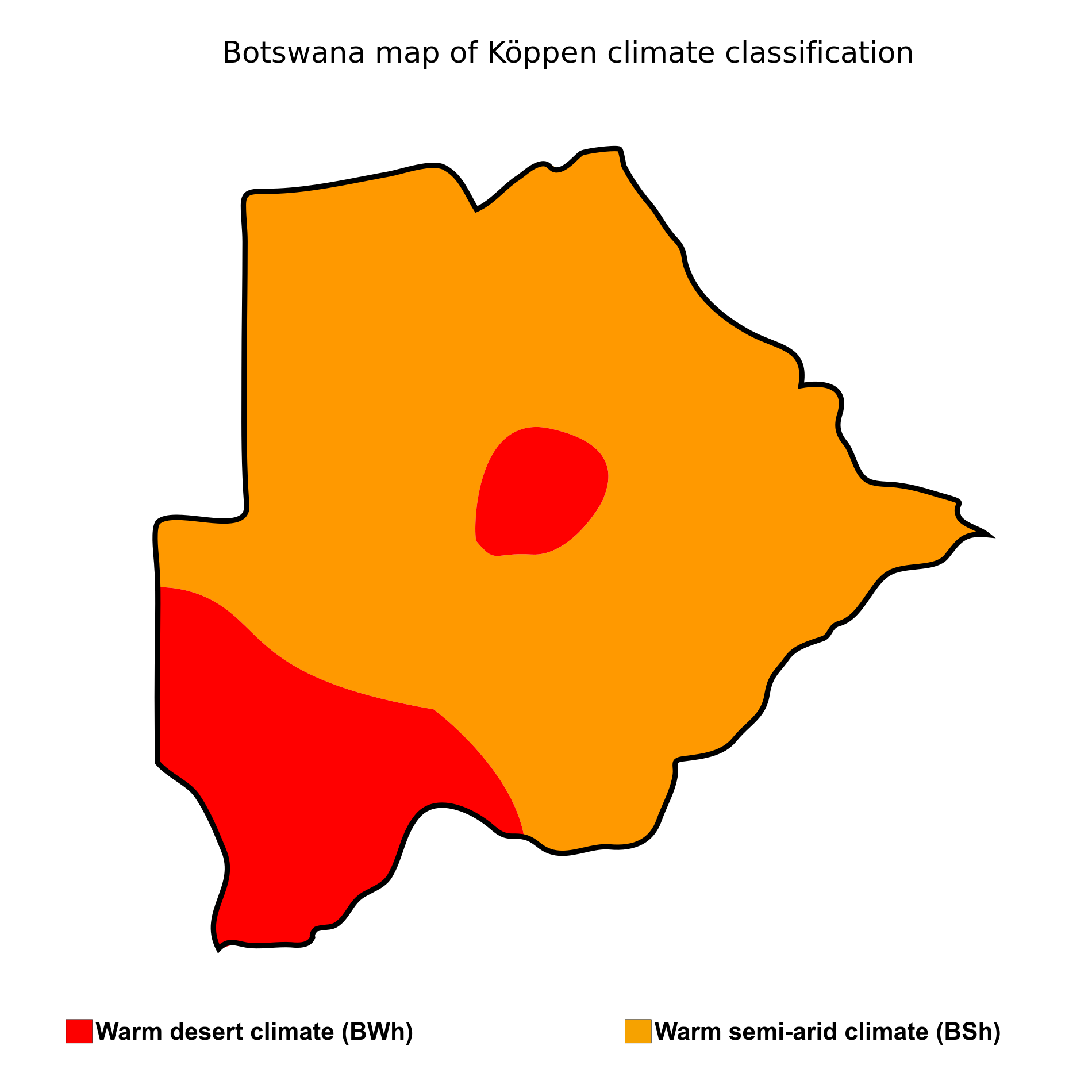 Botswana map of koppen climate classification