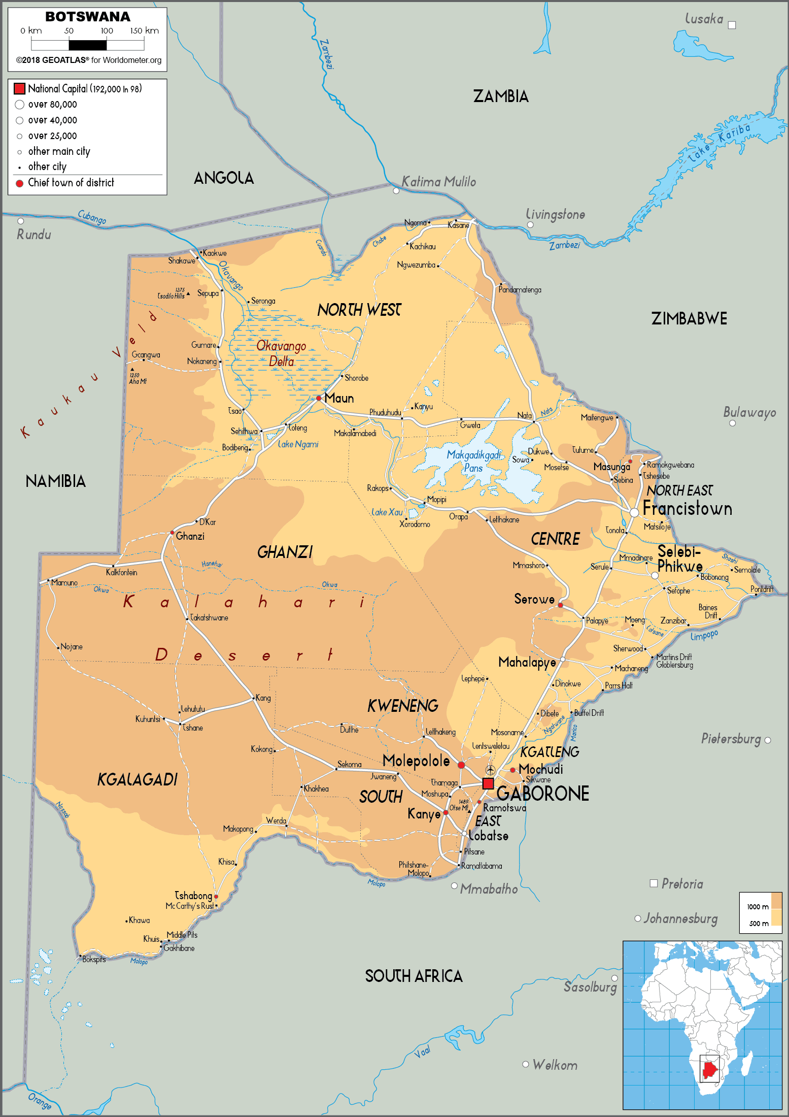 Botswana physical map