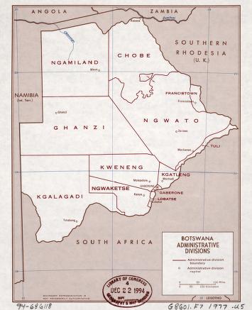Districts of Botswana in 1977