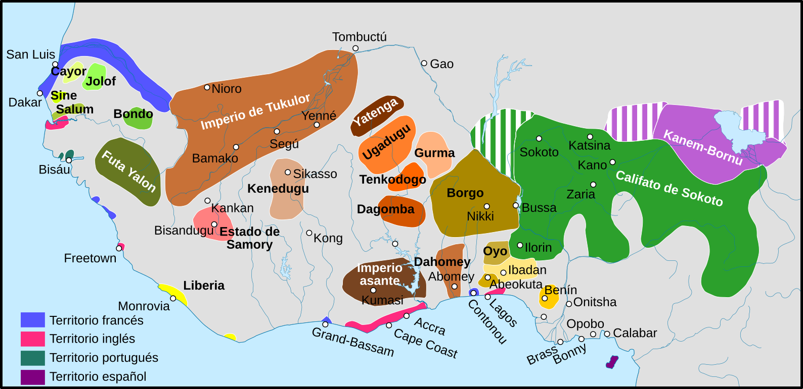 Burkina Faso and west africa map in 1875