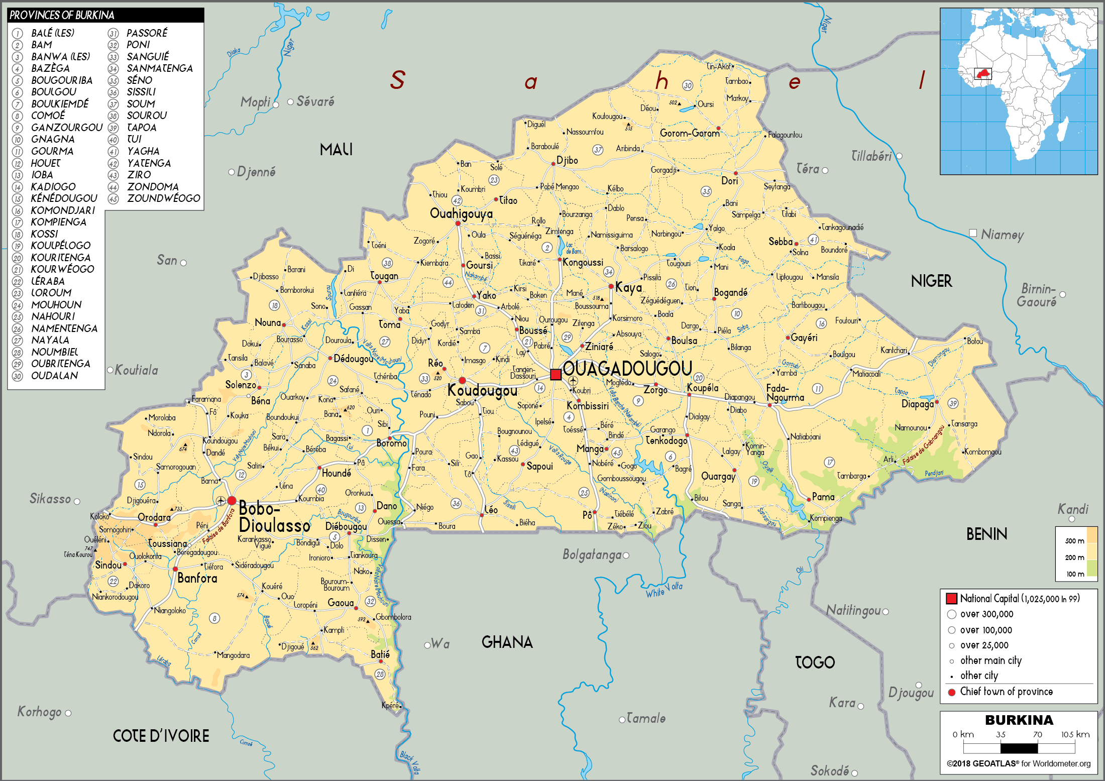 Burkina Faso physical map