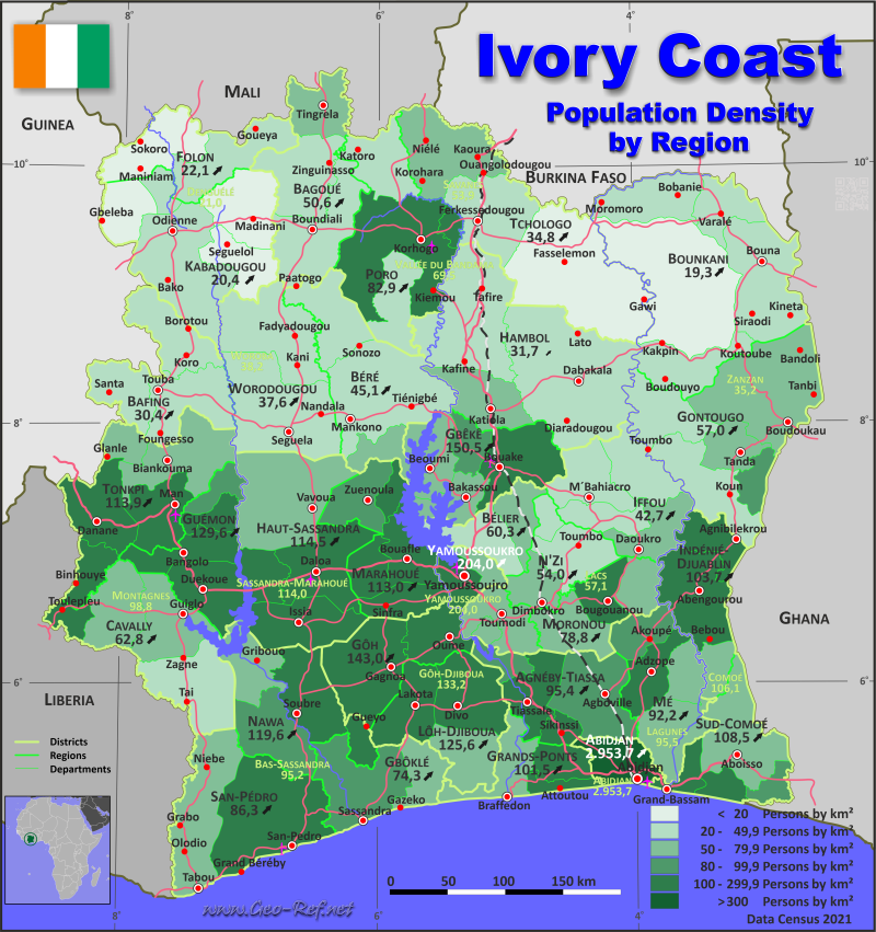 Ivory Coast population map