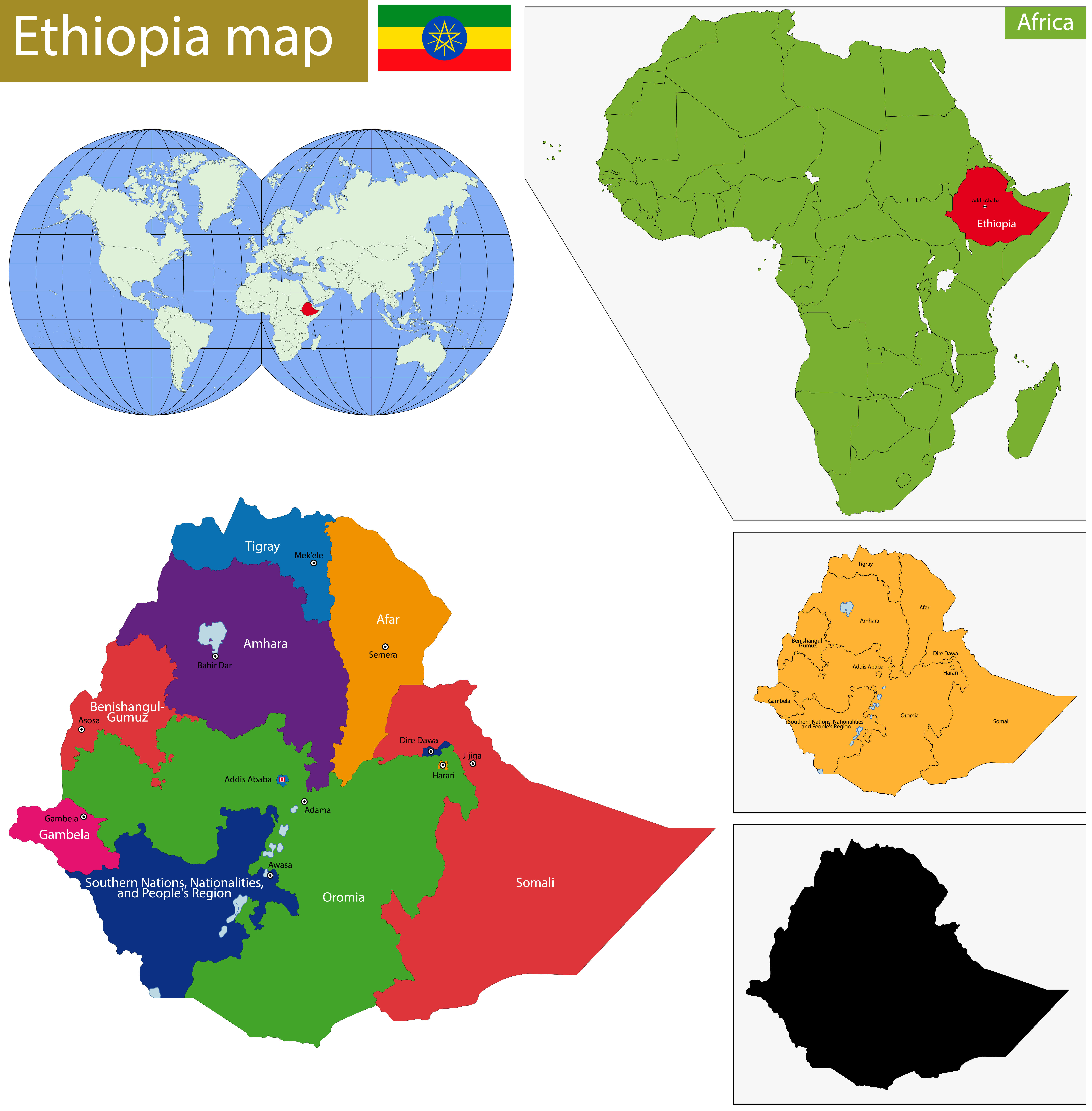 Ethiopia location map in the World and Africa