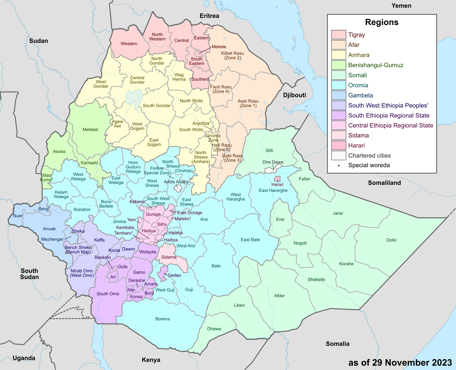 Map of zones of Ethiopia