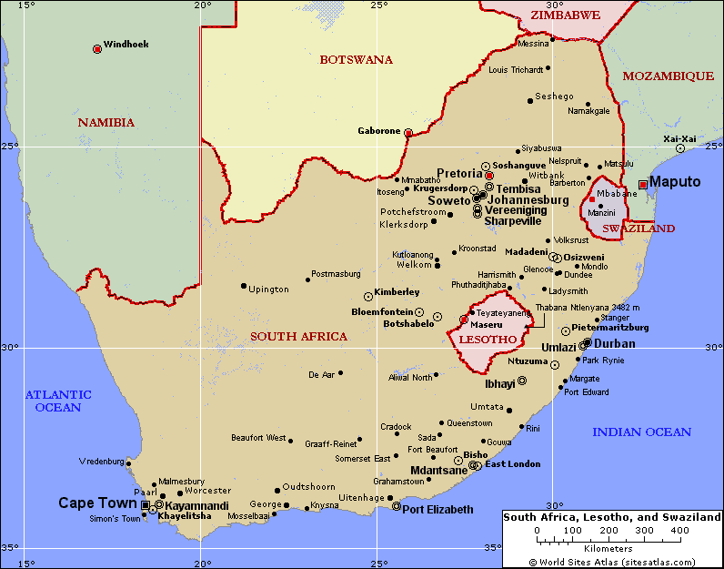 Map of Lesotho within Southern Africa showing neighboring countries.