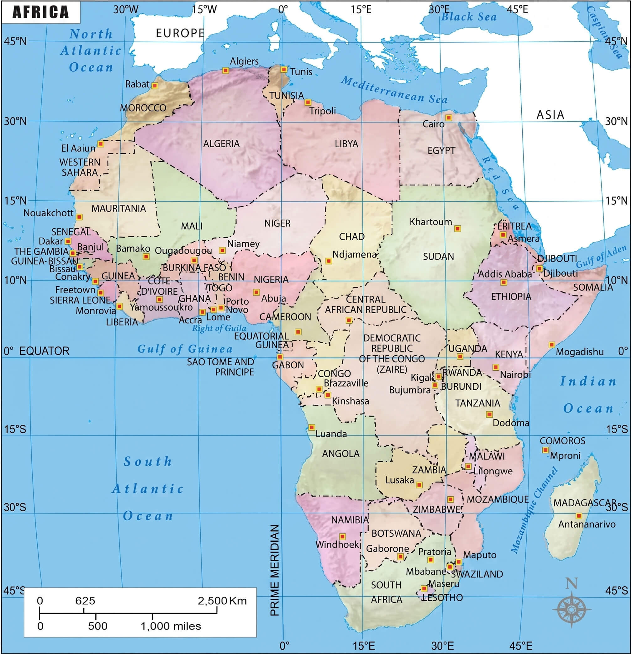 Africa country borders map