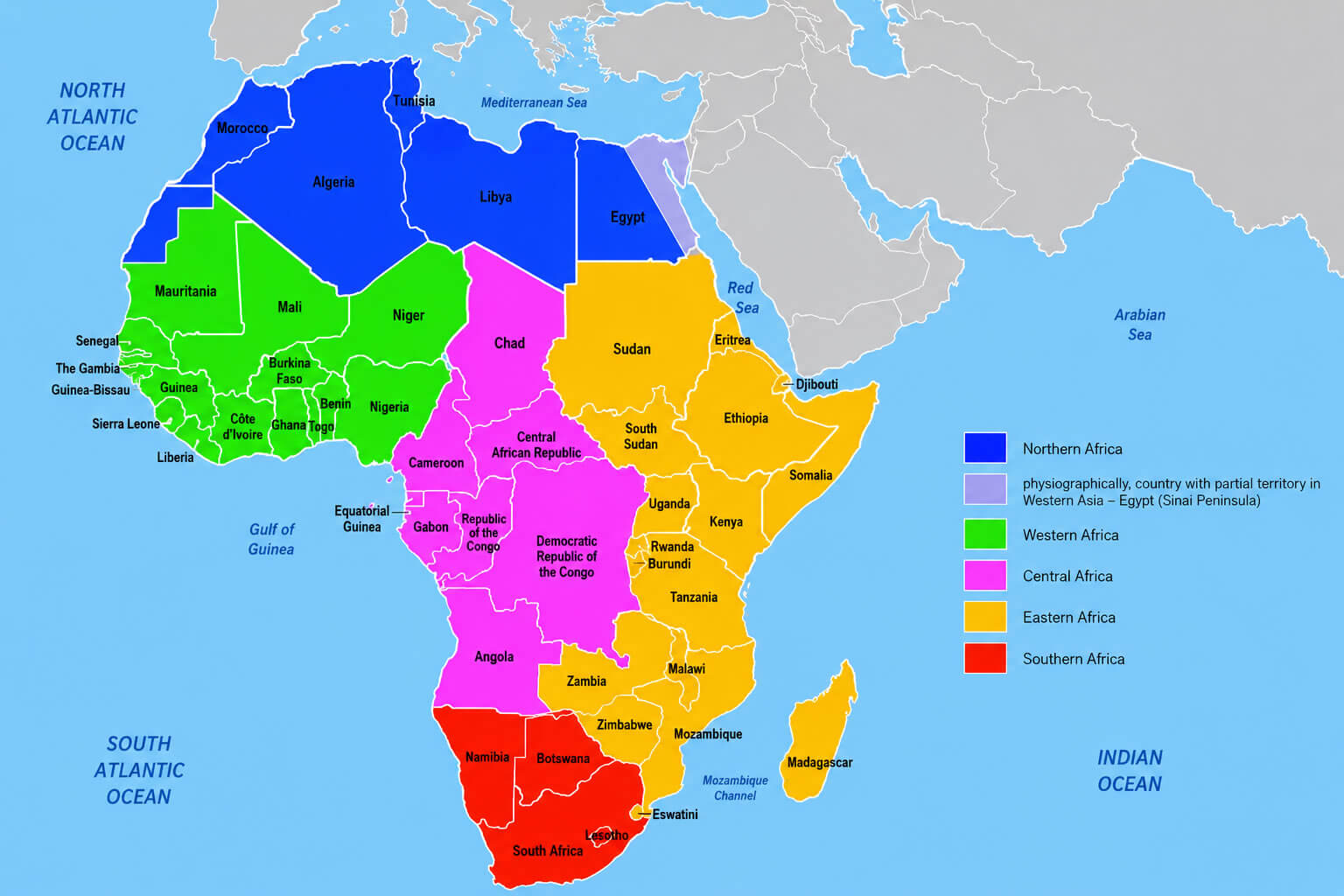 Africa regions color map