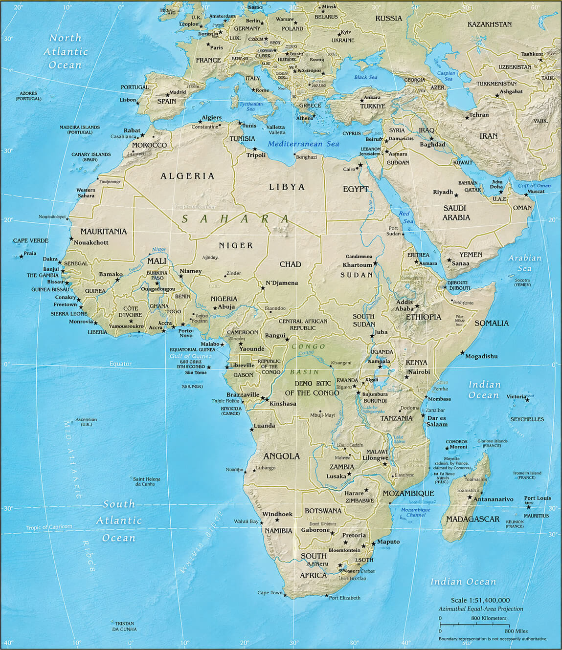 Africa relief physical map
