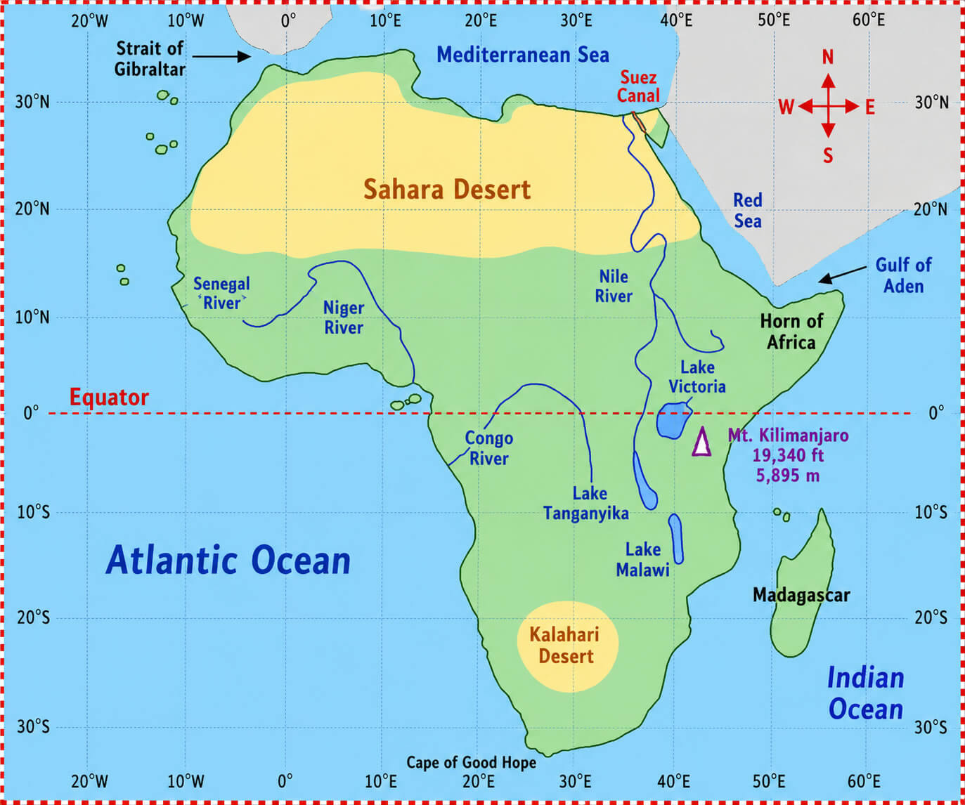 Africa rivers lakes and deserts map