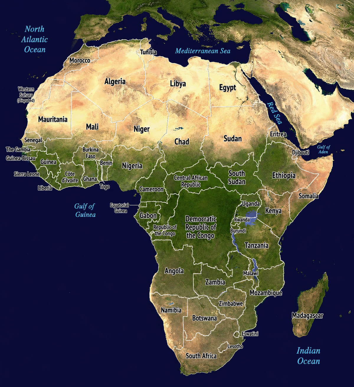 Africa satellite view map