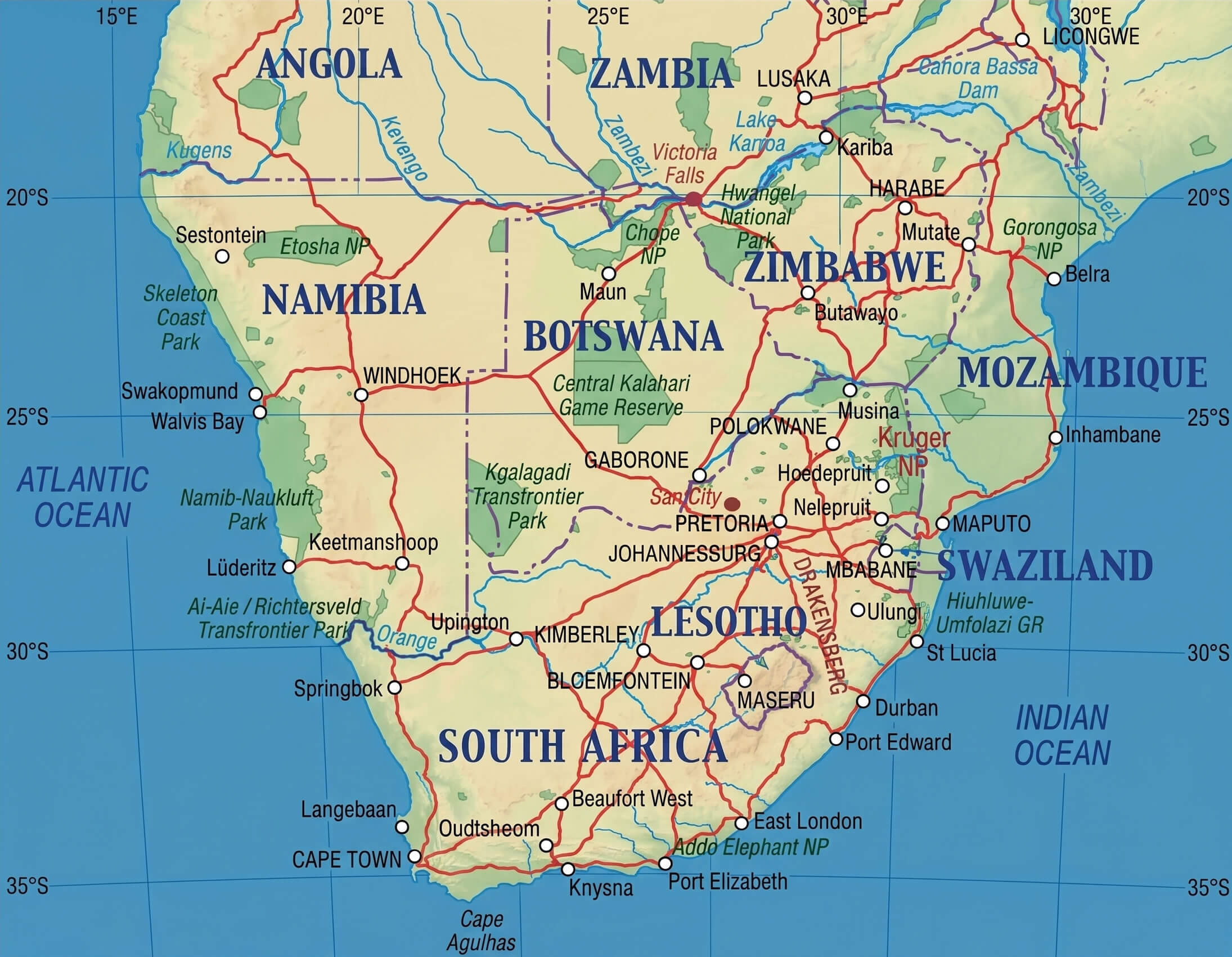 Detailed south Africa road map