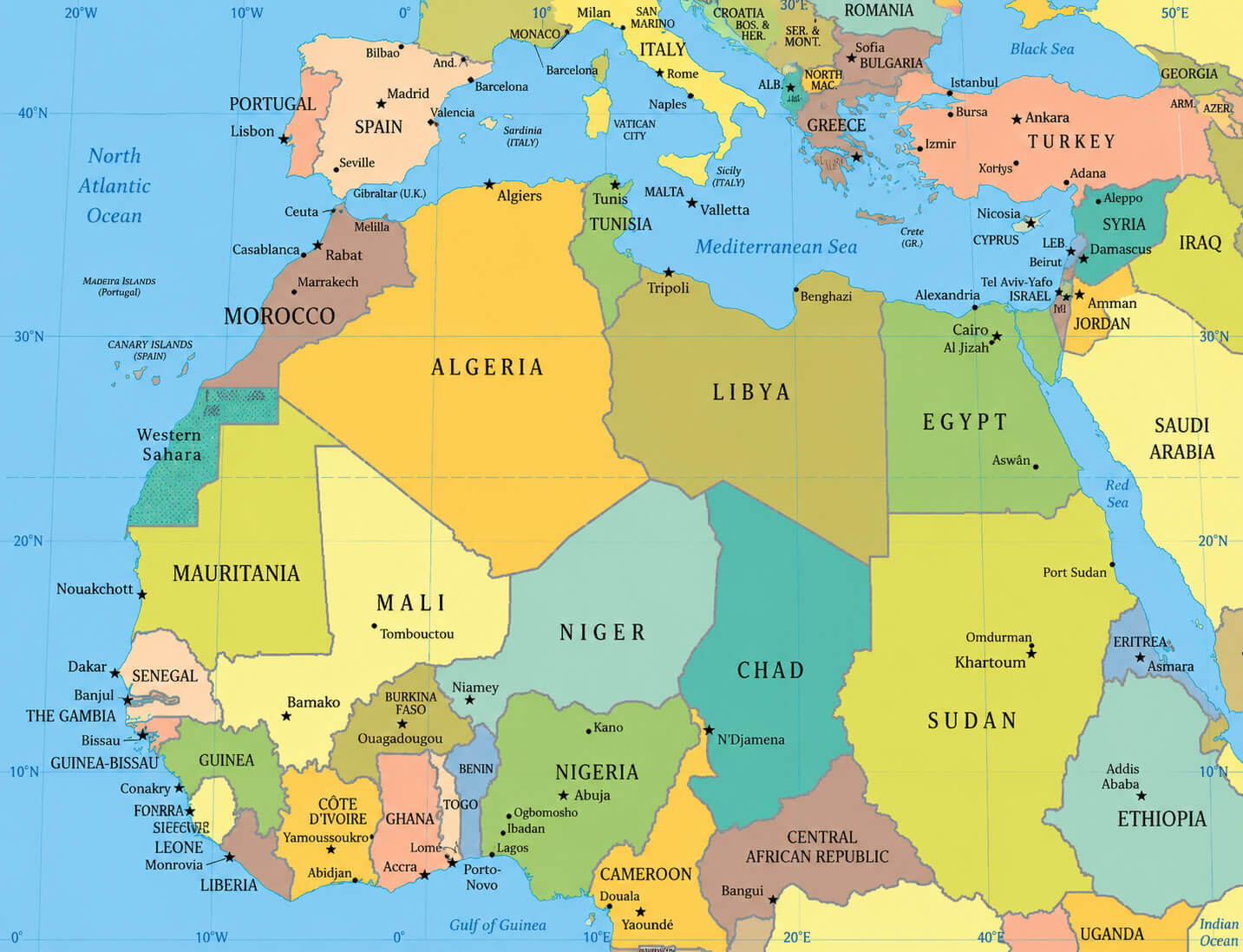 North Africa political map