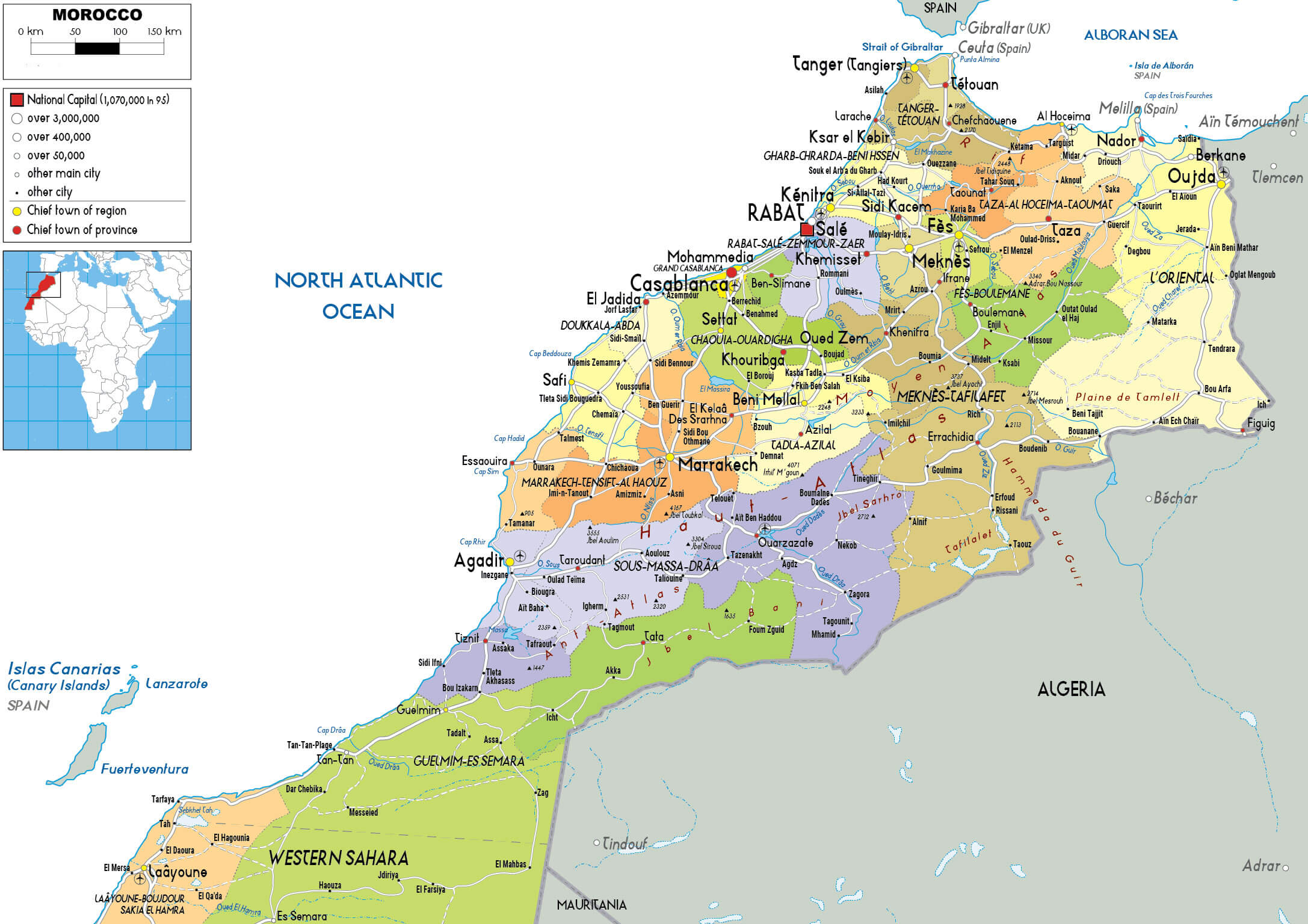 Cities map of Morocco