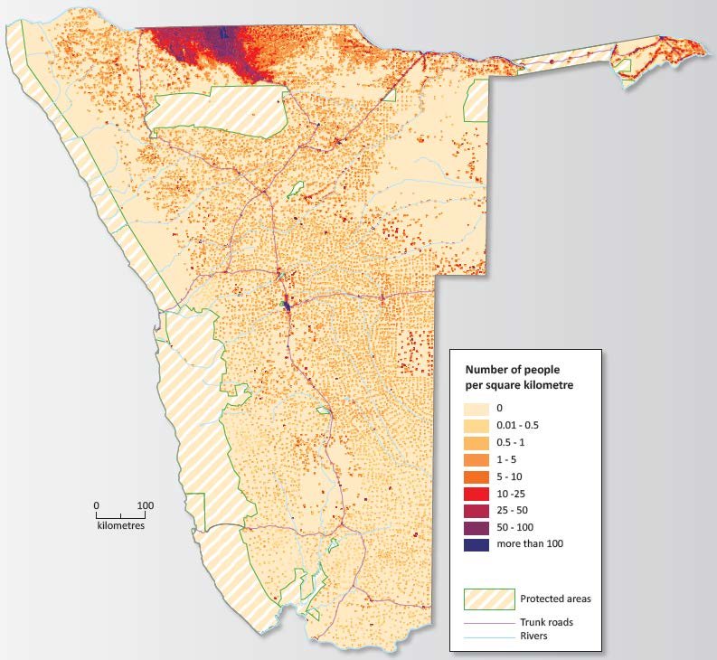 Namibia population map