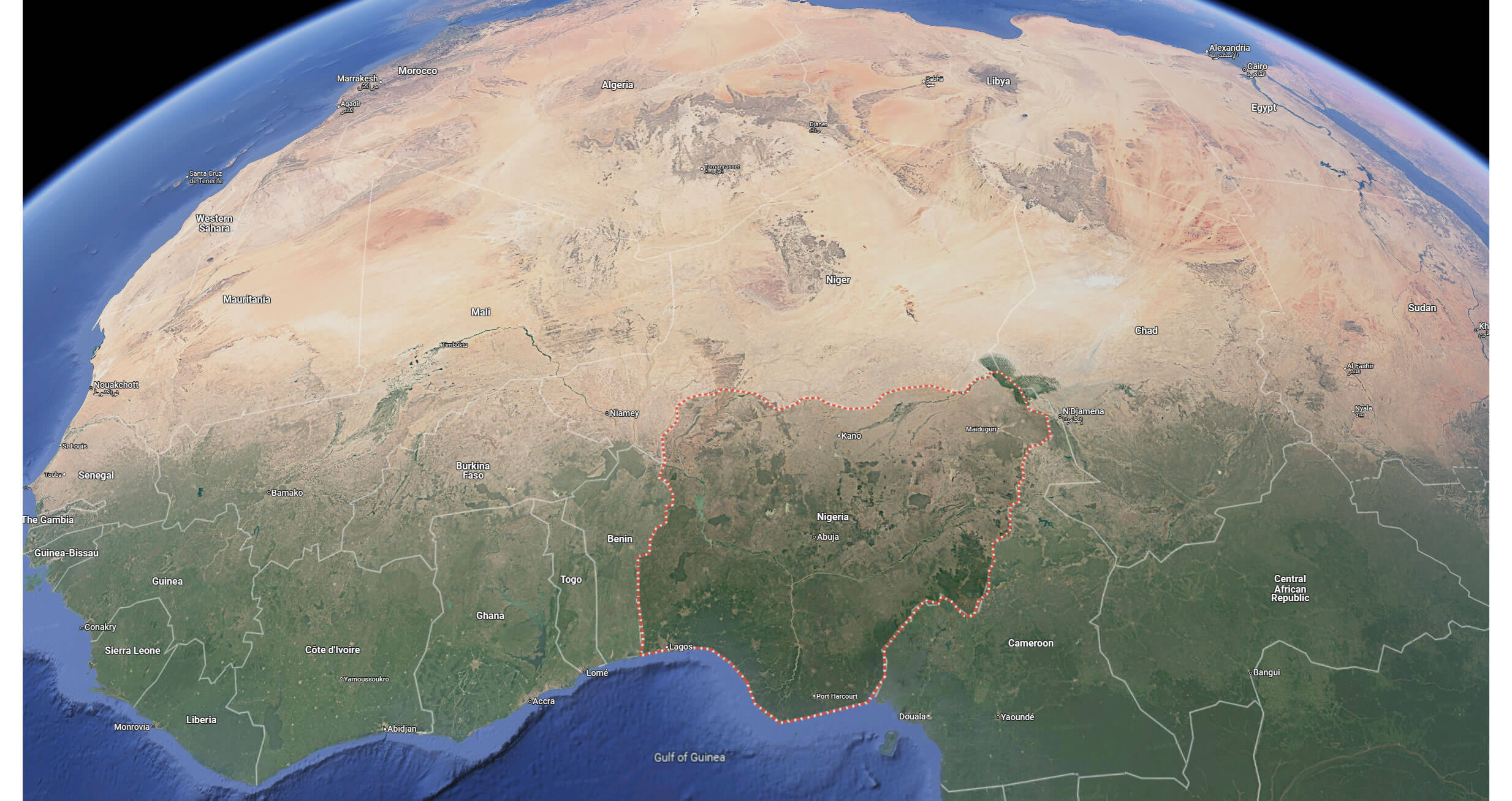 Nigeria map from space