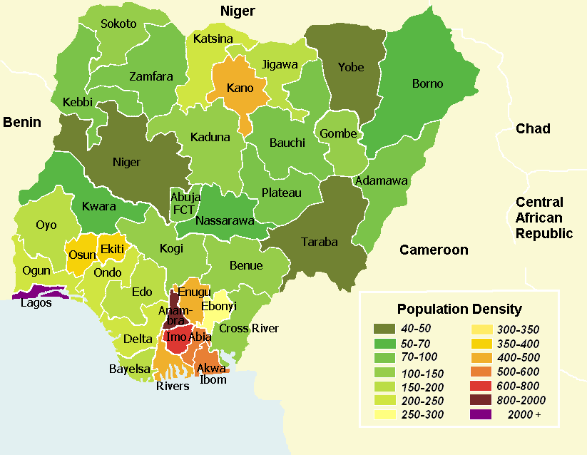 Population density map of Nigerian