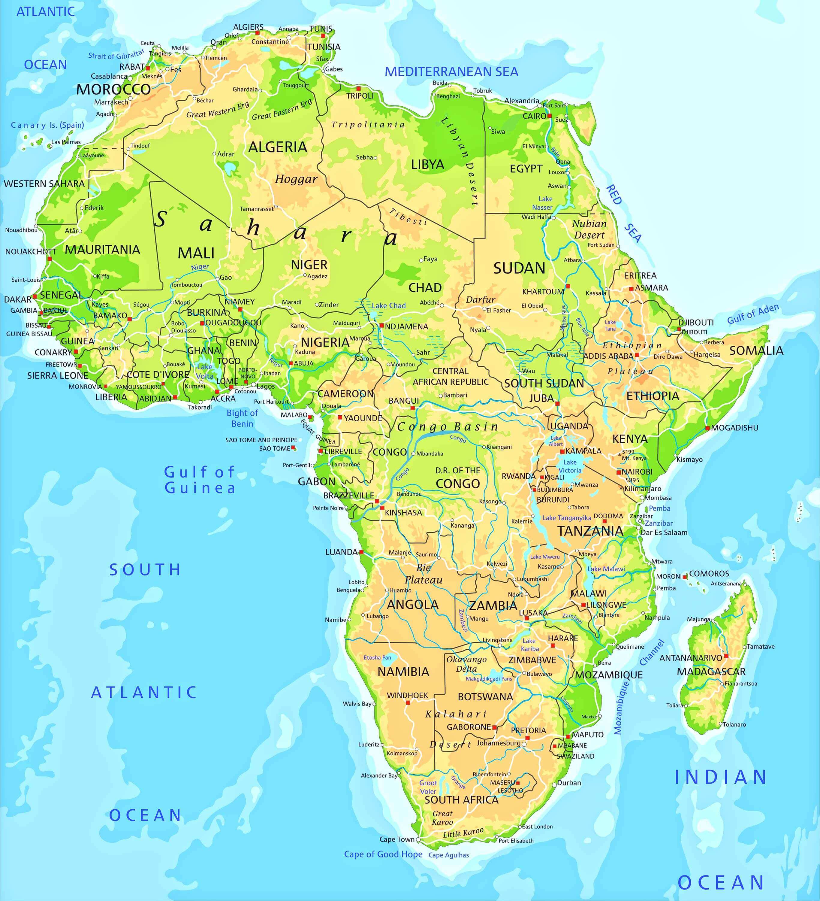 Explore Africa Physical Map