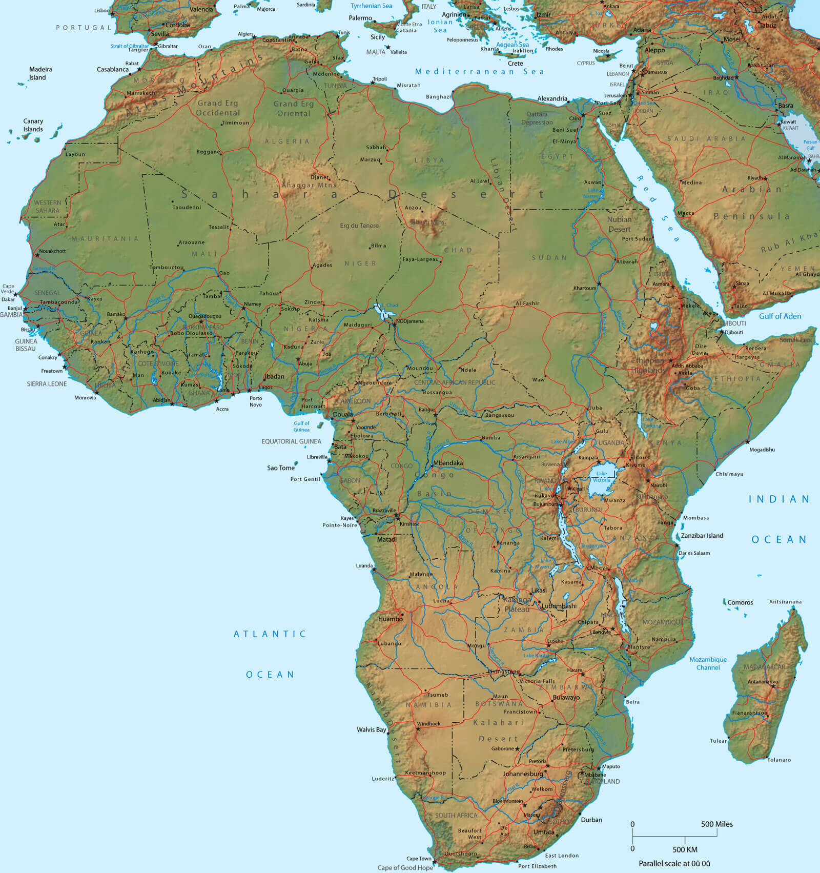 physical maps of africa