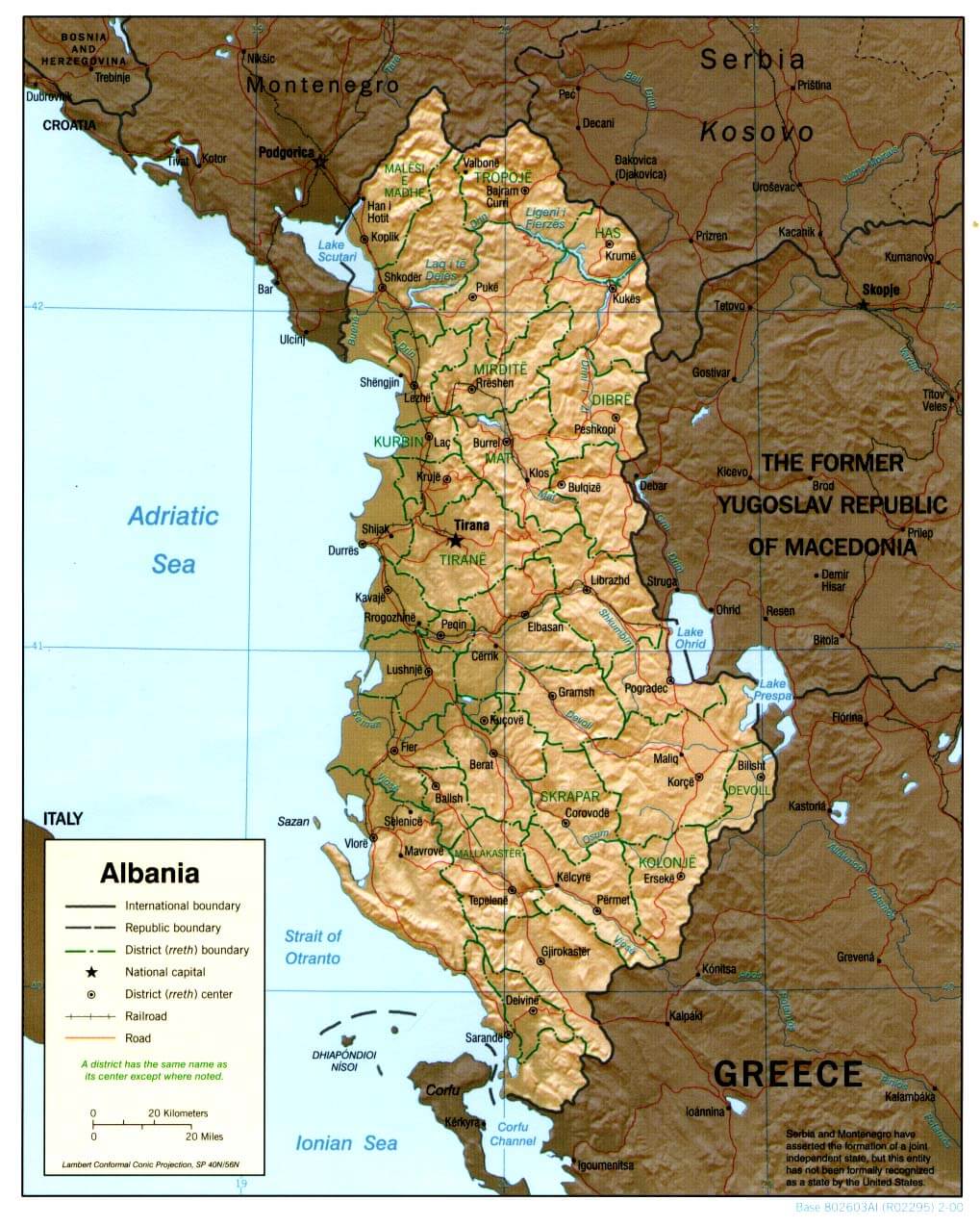 Albania physical map 2000