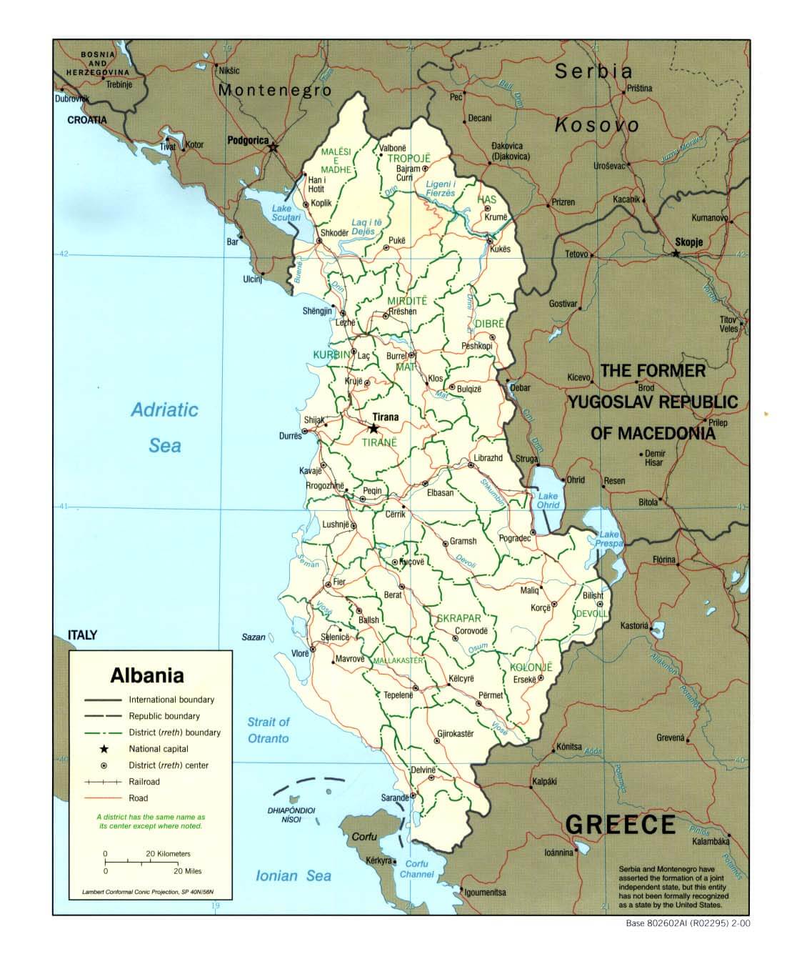 albania political map 2000