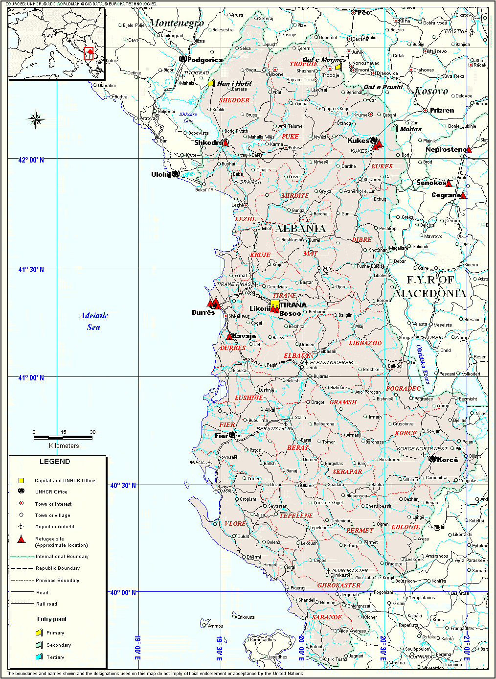 Districts map of Albania