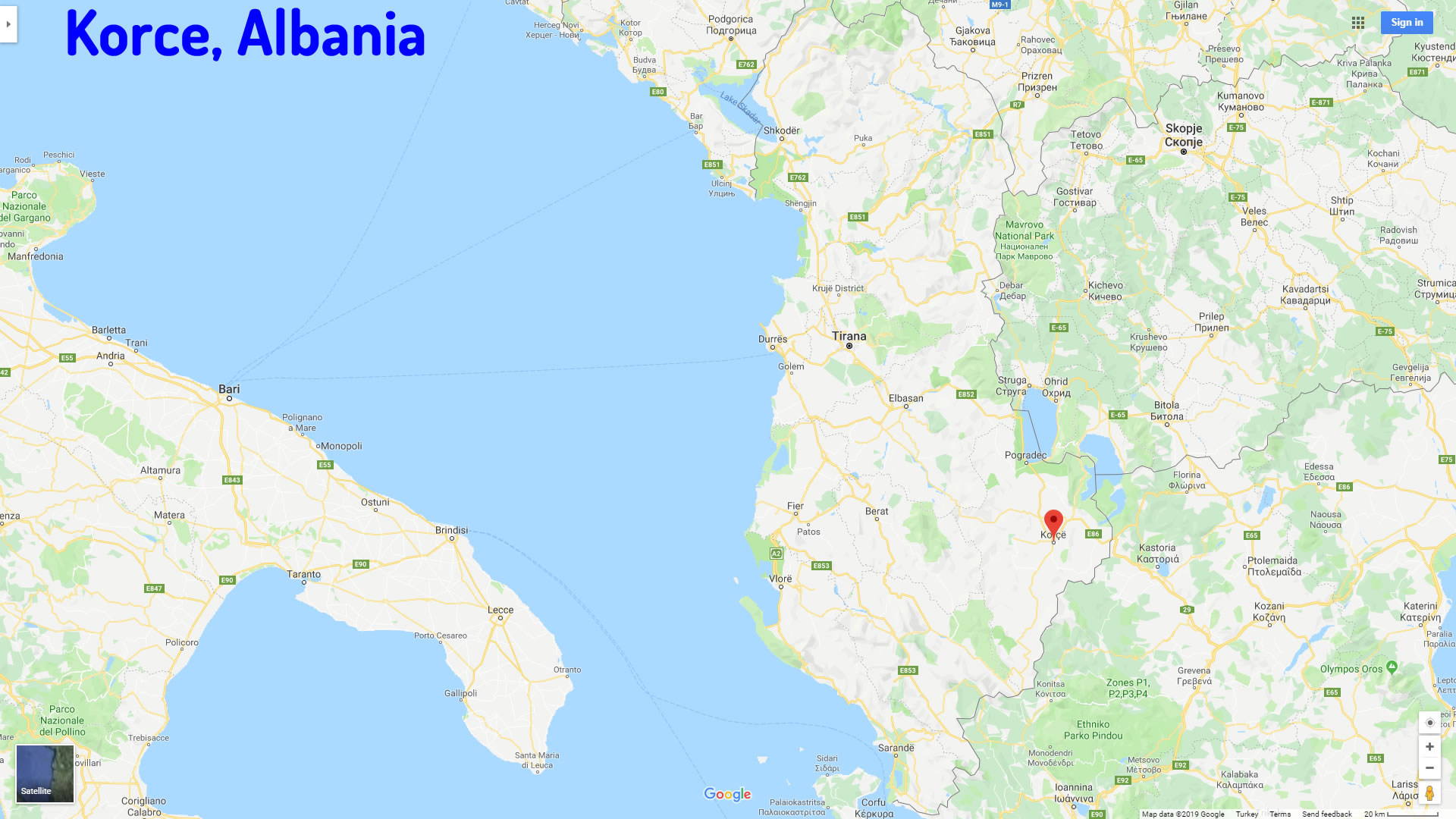 Korce map Albania